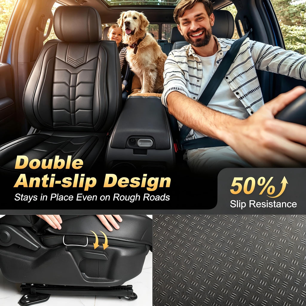 AOMSAZTO Seat Covers Fit for Ford F150 : 2009-2024 2025 2026 - F250/F350/F450 2017-2024 2025 2026 Truck Pick-up Front Car Seat Covers Faux Leather(Blackline, 2PCS Front)