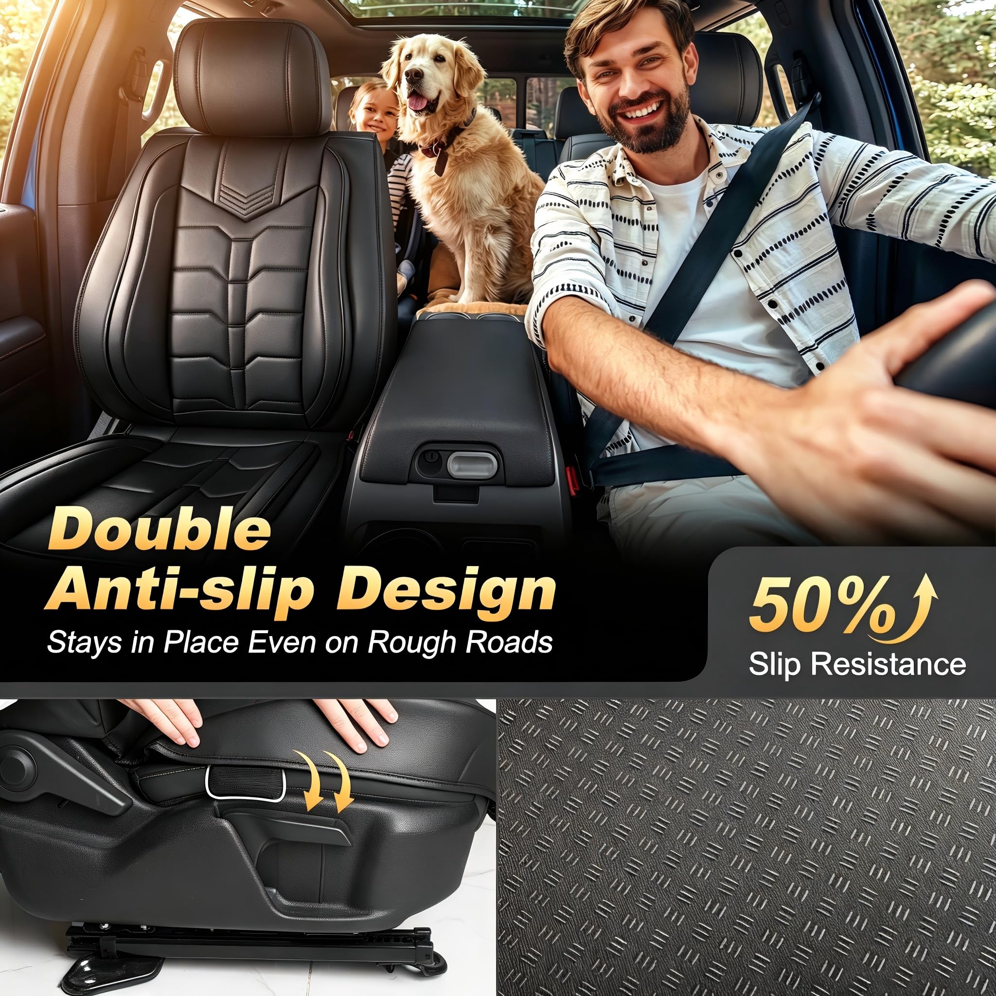 AOMSAZTO Seat Covers Fit for Ford F150 : 2009-2024 2025 2026 - F250/F350/F450 2017-2024 2025 2026 Truck Pick-up Front Car Seat Covers Faux Leather(Blackline, 2PCS Front)