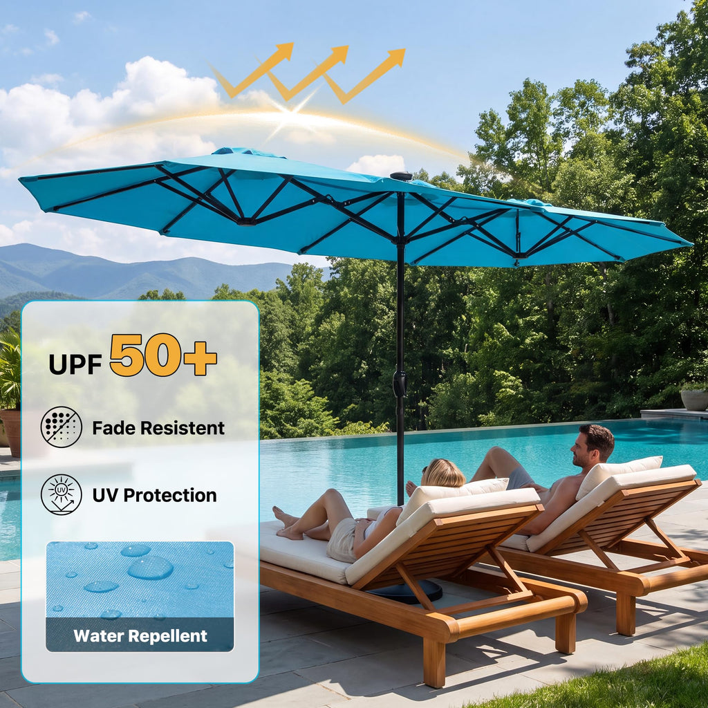 FREE SOLDIER 13ft Patio Umbrella Double Sided Outdoor Umbrella for Patio Table Umbrella with Solar lights for Garden Yard Pool (Beige)