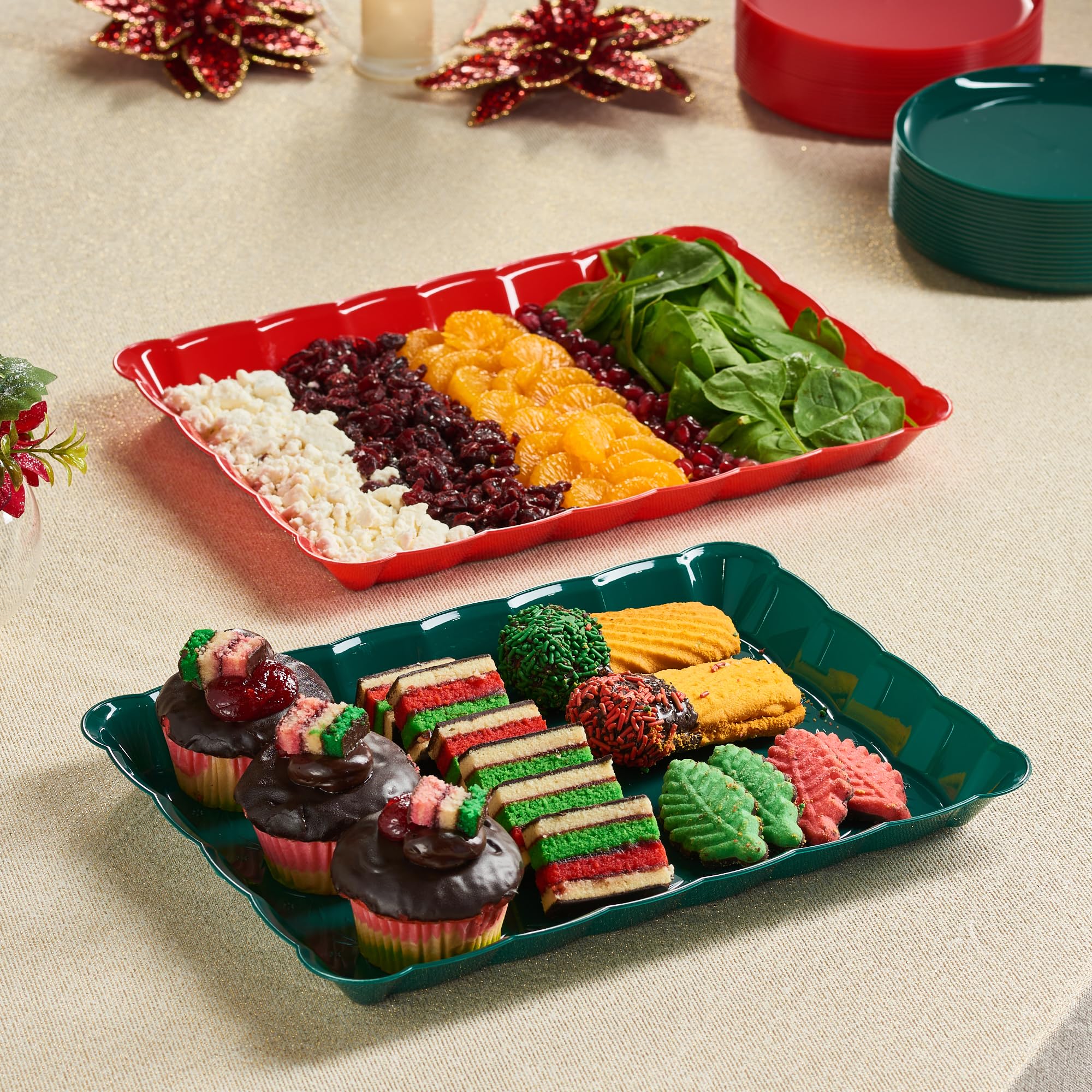 Plasticpro Plastic Serving Trays - Serving Platters Rectangle 9X13 Disposable Party Dish 4 Black Trays