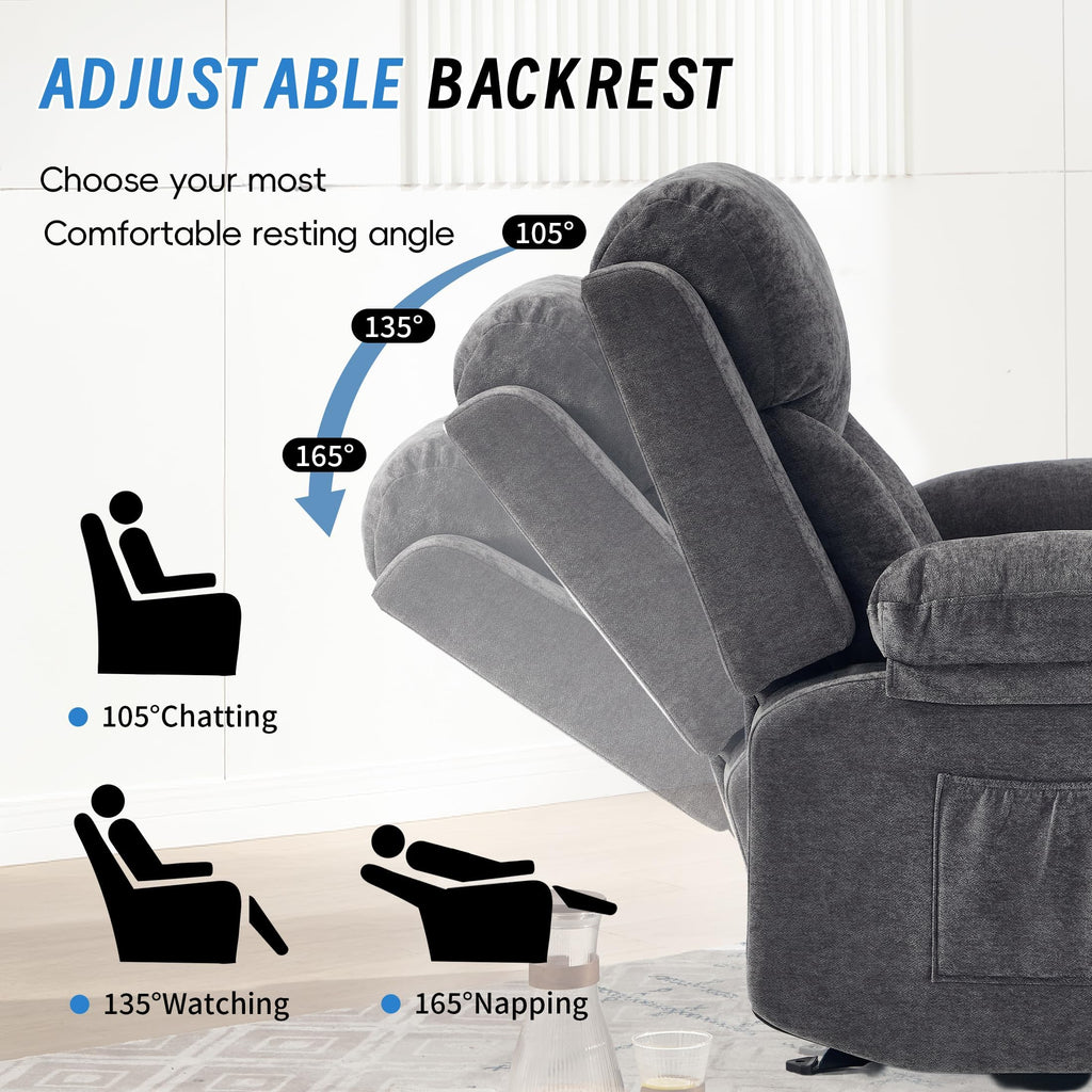 Manual Rocker Recliner Chair for Adults with Massage, Overstuffed Glider Rocking Chair with Cup Holders and Pockets for Living Room, Reclining Sofa Chair for Bedroom Nursery,Beige