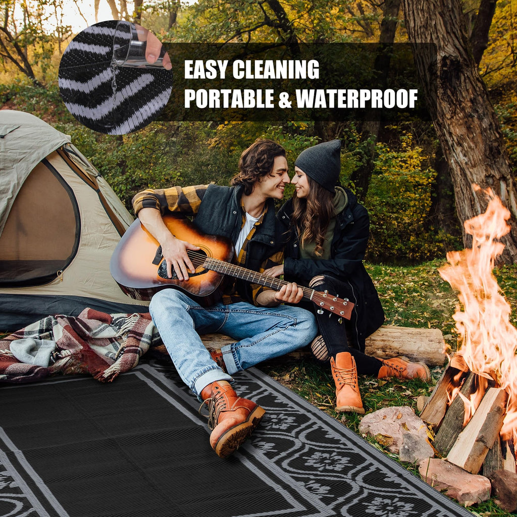 HUGEAR Outdoor Patio Rug 3'x5' Waterproof Outside Area Rugs Blue Reversible Plastic Straw Carpet for RV Deck Camping Entryance Porch Picnic Balcony Beach