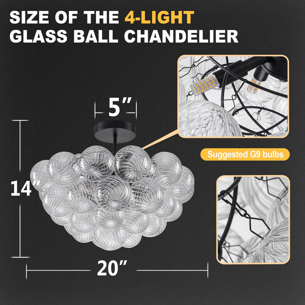 Longree Bubble Glass Ball Chandelier White 20" Dia Pendant Light | Swirled Glass Globe, for Dining Room Kitchen Bathroom Entry Bedroom