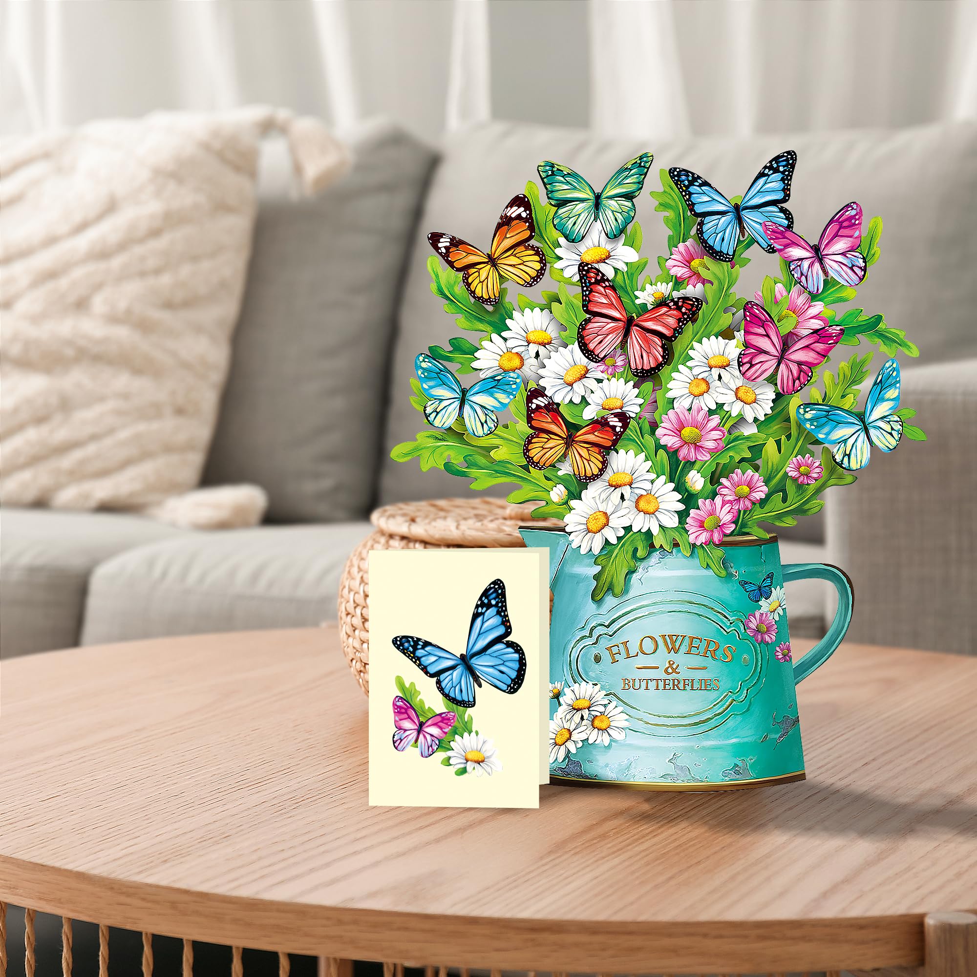 Airpark 3D Pop Up Paper Flowers Bouquet Card 12’‘ with Note & Envelope, Birthday Gifts, Get Well, Thank You, Greeting Cards for Women Mom Wife Friends, Daisies and Butterflies