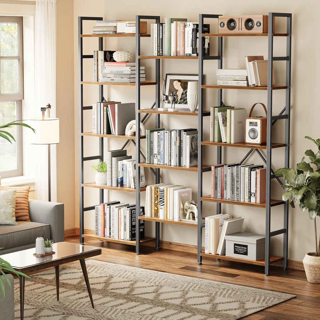 SUPERJARE Triple Bookshelf, Bookcase with 11 Open Display Shelves, Wide Book Shelf Book Case for Home & Office, 4 Tier, Black