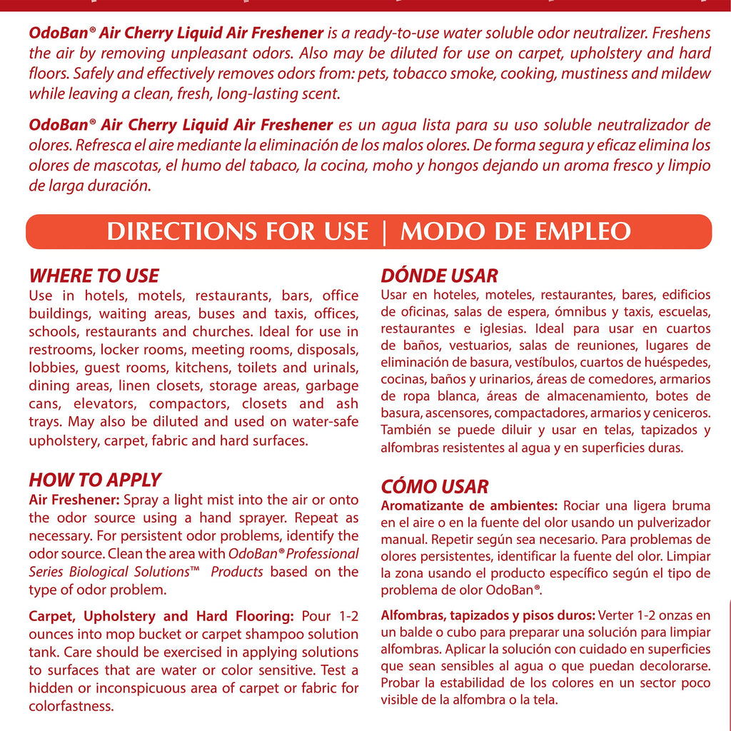 OdoBan Professional Series Ready-to-Use Air Cherry Liquid Air Freshener, Made in the USA, Cherry Scent, 2-Pack, 1 Gallon Each