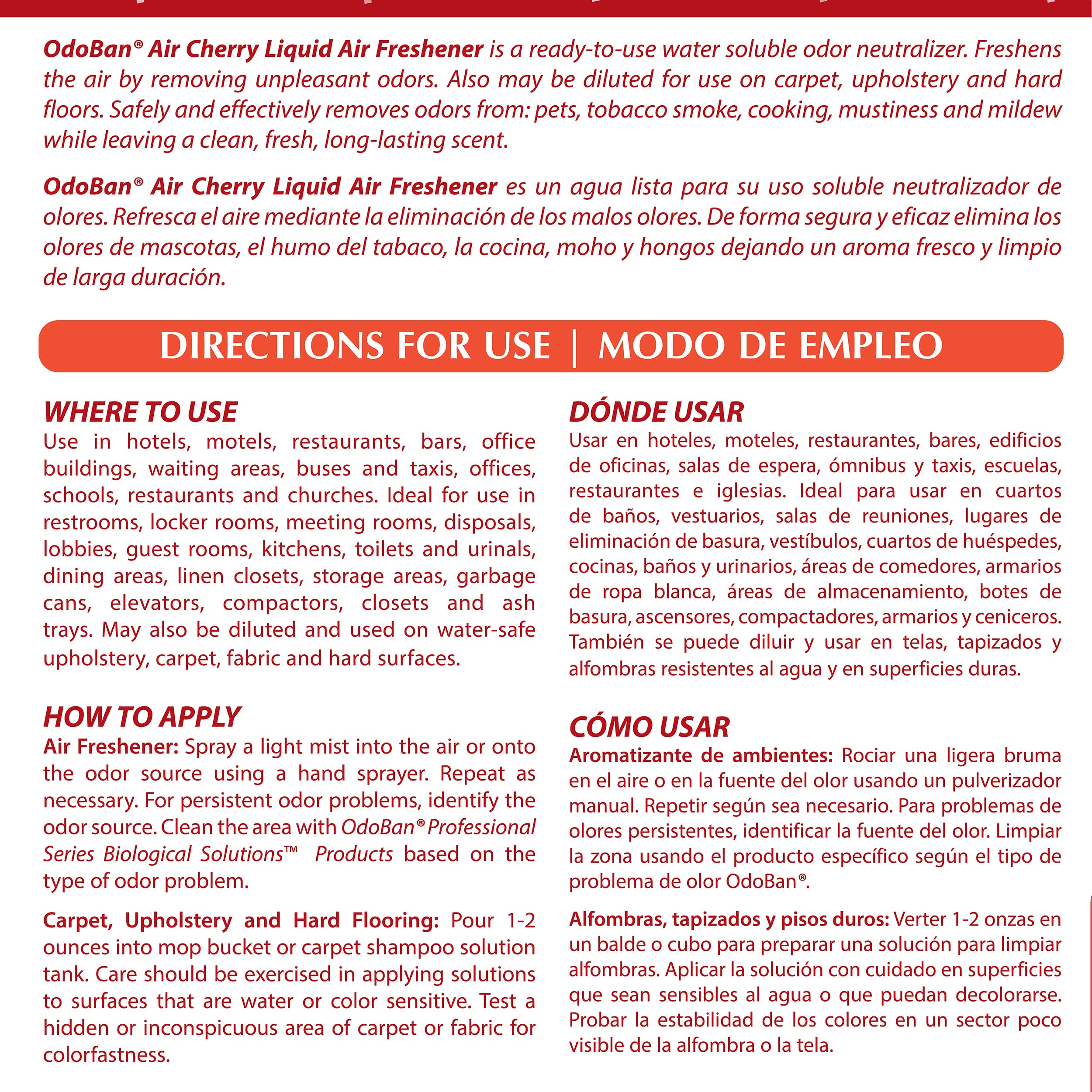 OdoBan Professional Series Ready-to-Use Air Cherry Liquid Air Freshener, Made in the USA, Cherry Scent, 2-Pack, 1 Gallon Each