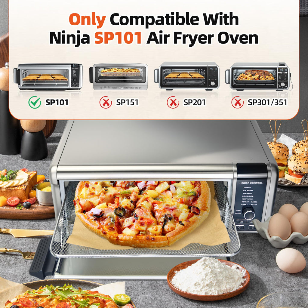 Replacement Baking Pan and Parchment Paper for Ninja Foodi SP101, Black Non-stick Baking Tray Air Fryer Liners Air Fryer Oven Accessories for Ninja Flip Toaster Oven