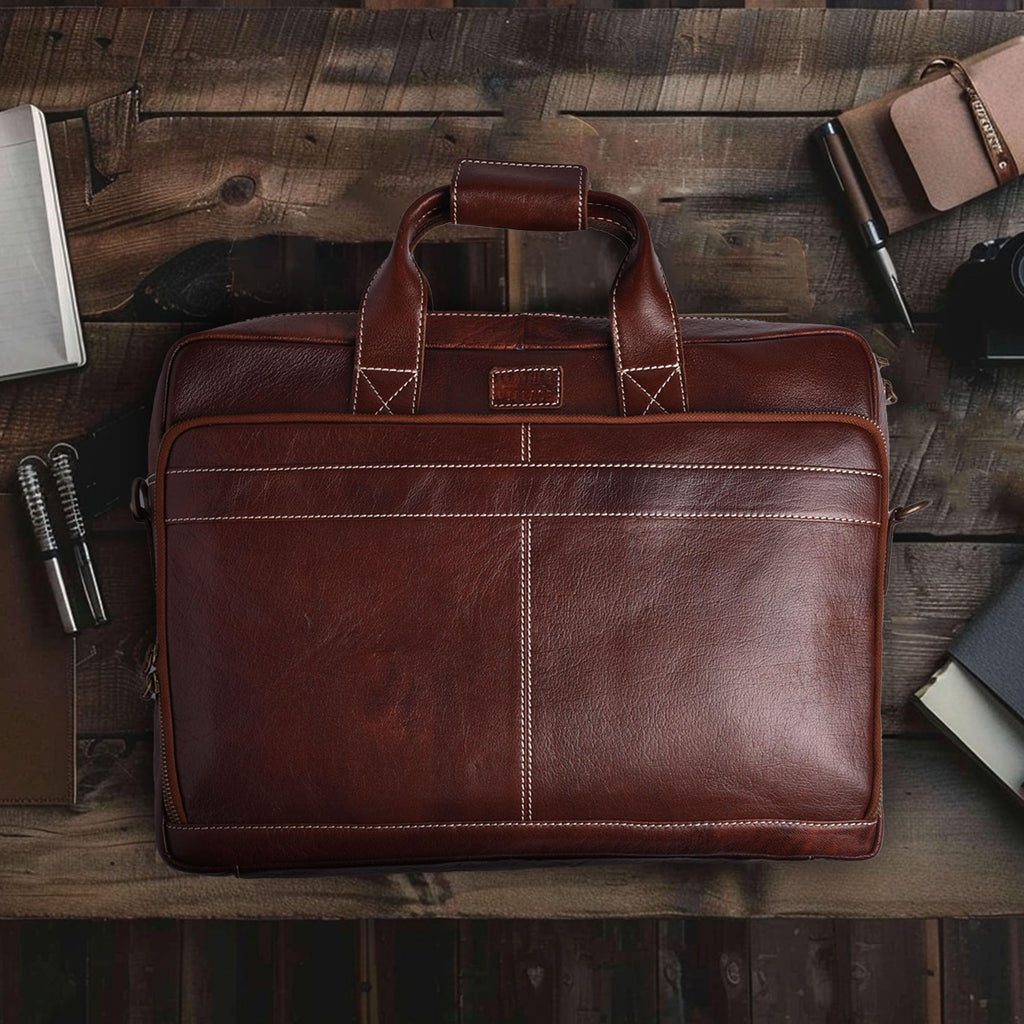 LEATHER VILLAGE 16" Leather Laptop Messenger Briefcase Bag for Men-Leather Satchel for Travel and Office Shoulder Bag-Black