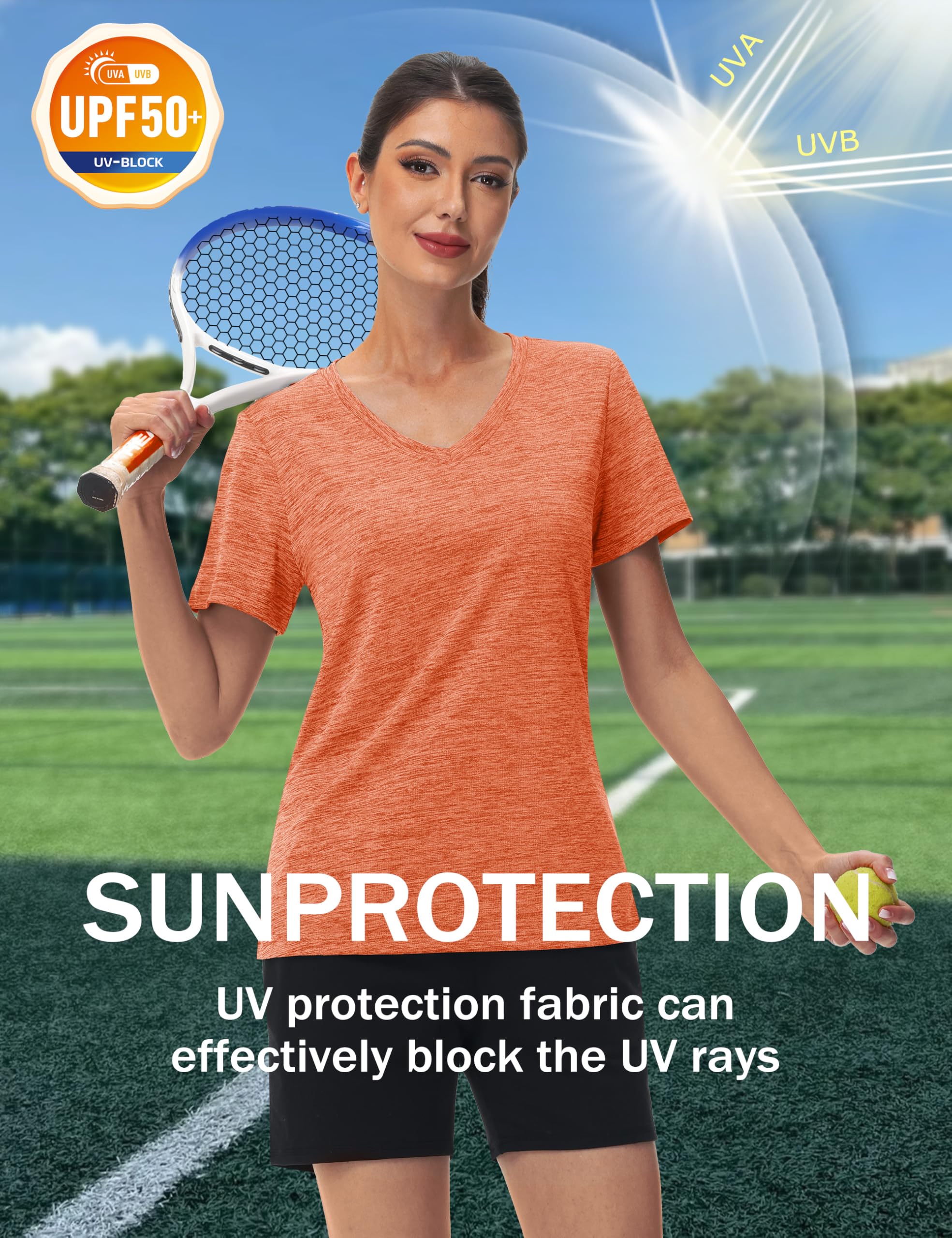 MAGCOMSEN Workout Tops for Women UPF 50+ Quick Dry Short Sleeve Sun Protection V-Neck Shirts Lightweight Hiking T Shirts