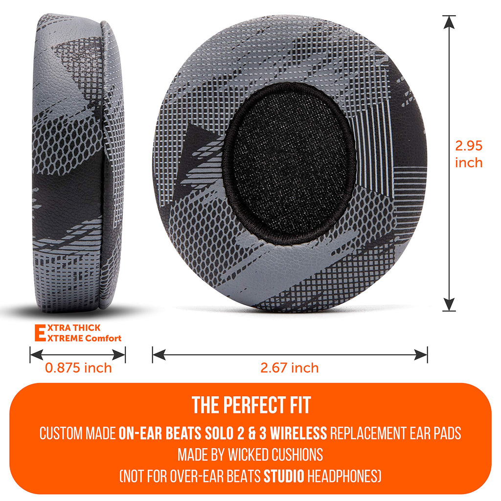 WC Extra Thick Replacement Earpads for Beats Solo 2 & 3 by Wicked Cushions - Ear Pads for Beats Solo 2 & 3 Wireless ON-Ear Headphones - Soft Leather, Luxury Memory Foam, Strong Adhesive | 90's Black
