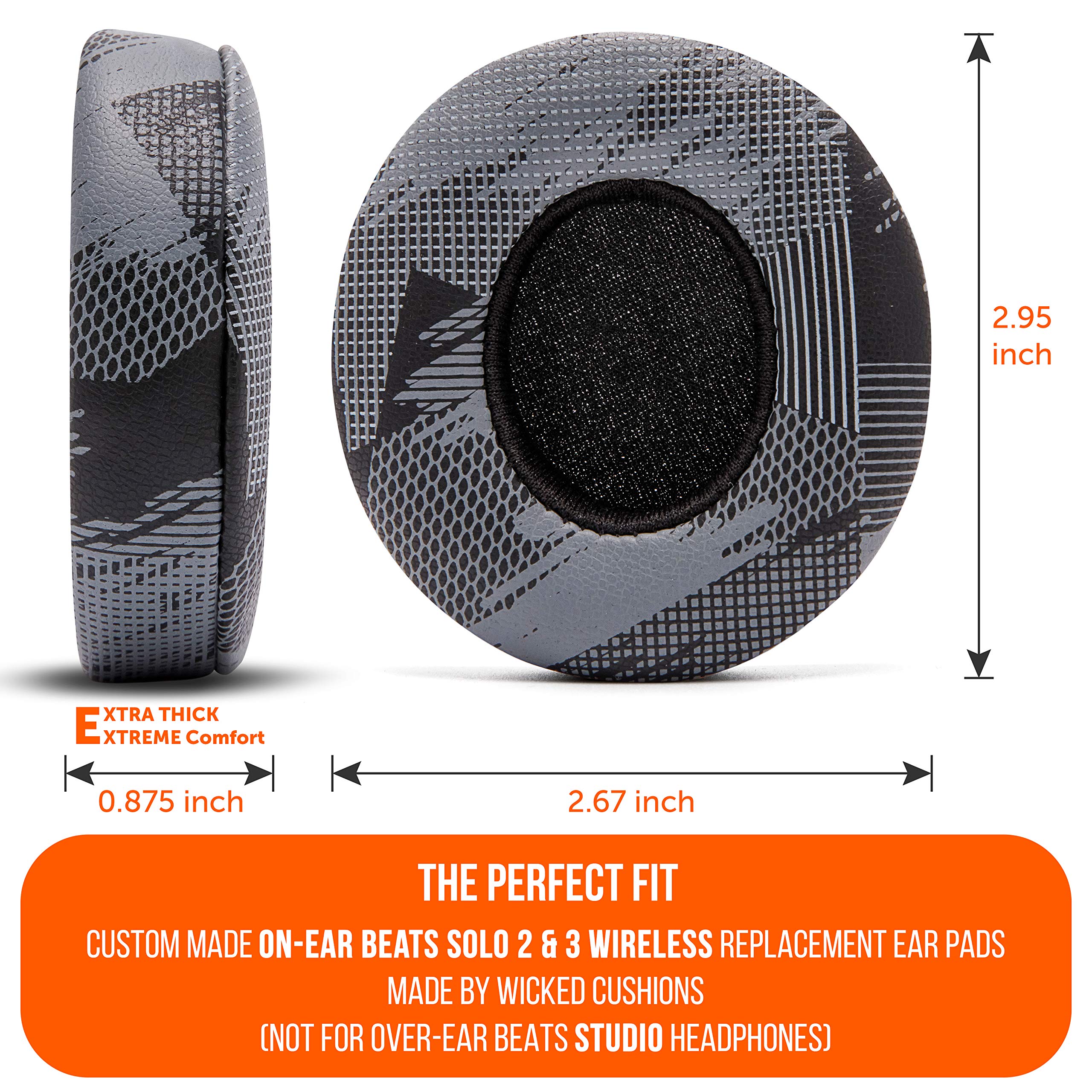 WC Extra Thick Replacement Earpads for Beats Solo 2 & 3 by Wicked Cushions - Ear Pads for Beats Solo 2 & 3 Wireless ON-Ear Headphones - Soft Leather, Luxury Memory Foam, Strong Adhesive | 90's Black