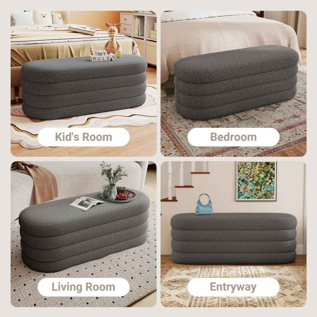 Busaurus Storage Ottoman Bench 49.2 Inch Upholstered Fabric Storage Bench for Bedroom End of Bed Aesthetic Large Oval Ottoman for Living Room Entryway (Black)