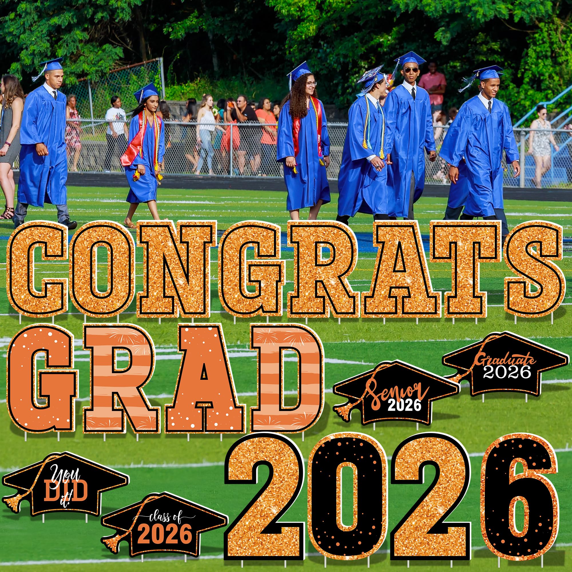 HOVACY 20 PCS Black Gold Graduation Yard Signs Class of 2026 | Black Gold 20 PCS, 40 Stakes, 11.57 x 16.14 in, Corrugated Plastic, Waterproof, Congrats Grad Sign, Graduation Sign