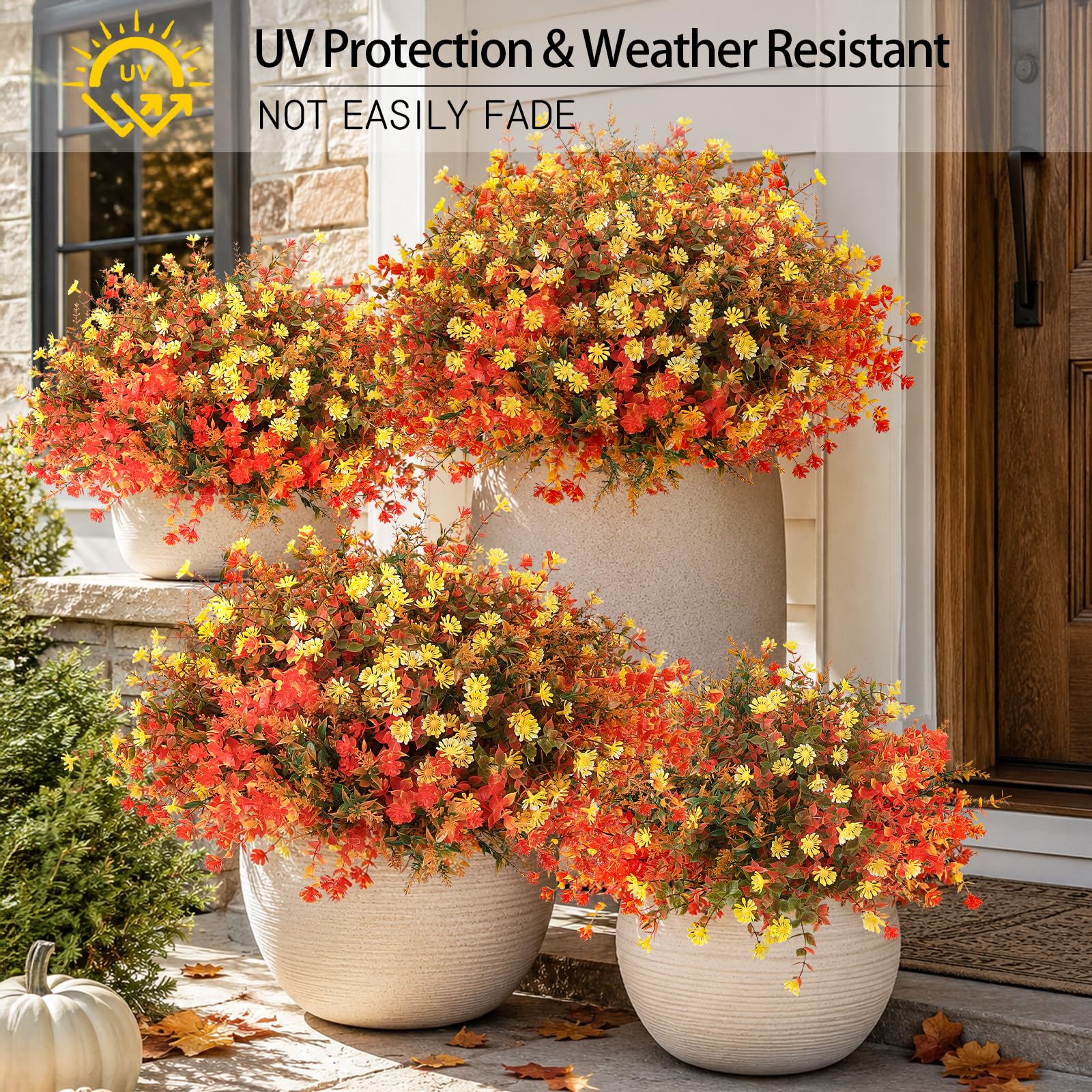 MACTING 12 Bundles Artificial Fall Lavender Flowers for Outdoors, UV Resistant Fake Outdoor Plants, Faux Autumn Greenery Shrubs for Planters Porch Patio Garden Yard Outside Thanksgiving Decorations