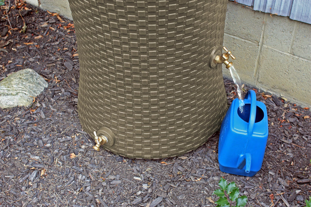 Good Ideas Impressions 50 Gallon Nantucket Outdoor Home Rain Barrel Water Storage Collector with Garden Planter and Brass Spigot, Black (2 Pack)