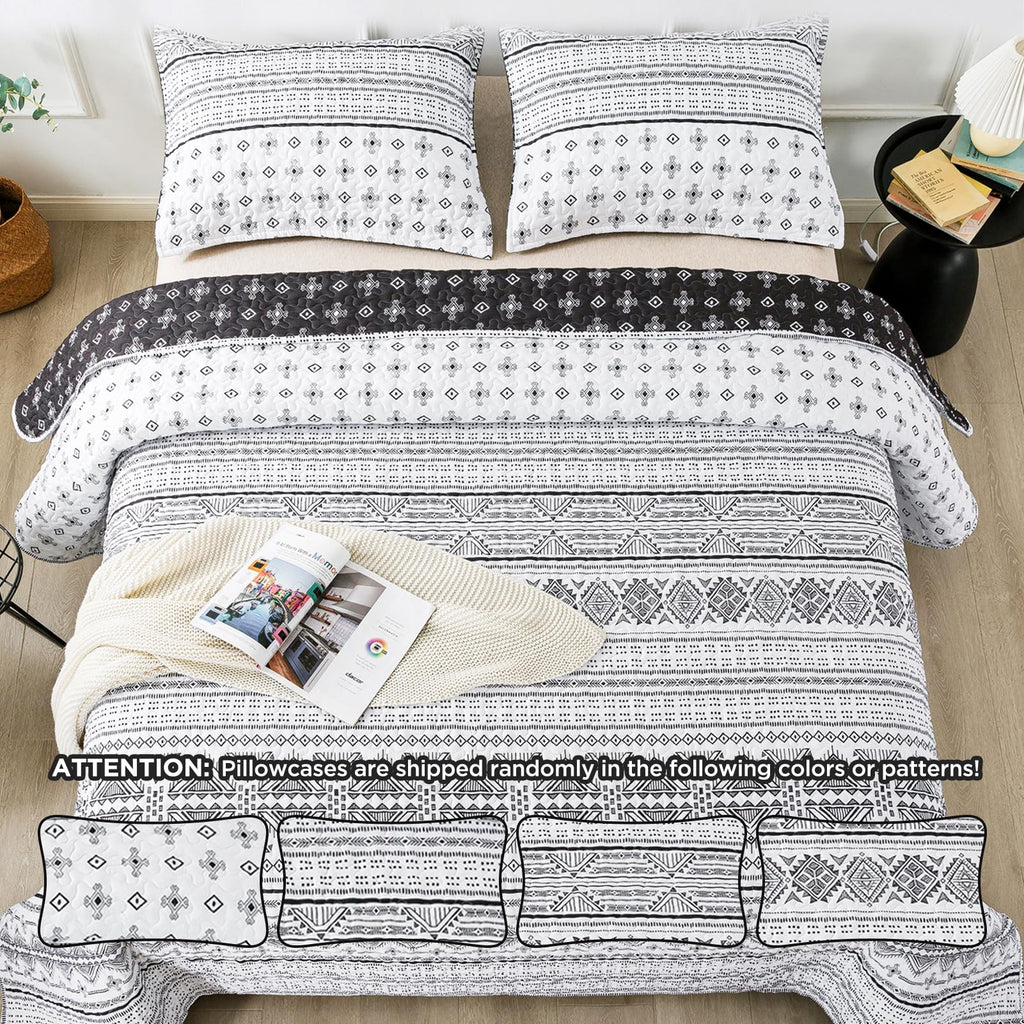 Andency Twin Quilt Set Grey, 2 Pieces Boho Lightweight Soft Striped Bedspread for All Season (68"x86"), Gray Printed Bohemian Polyester Reversible Coverlet Comoforter Sets