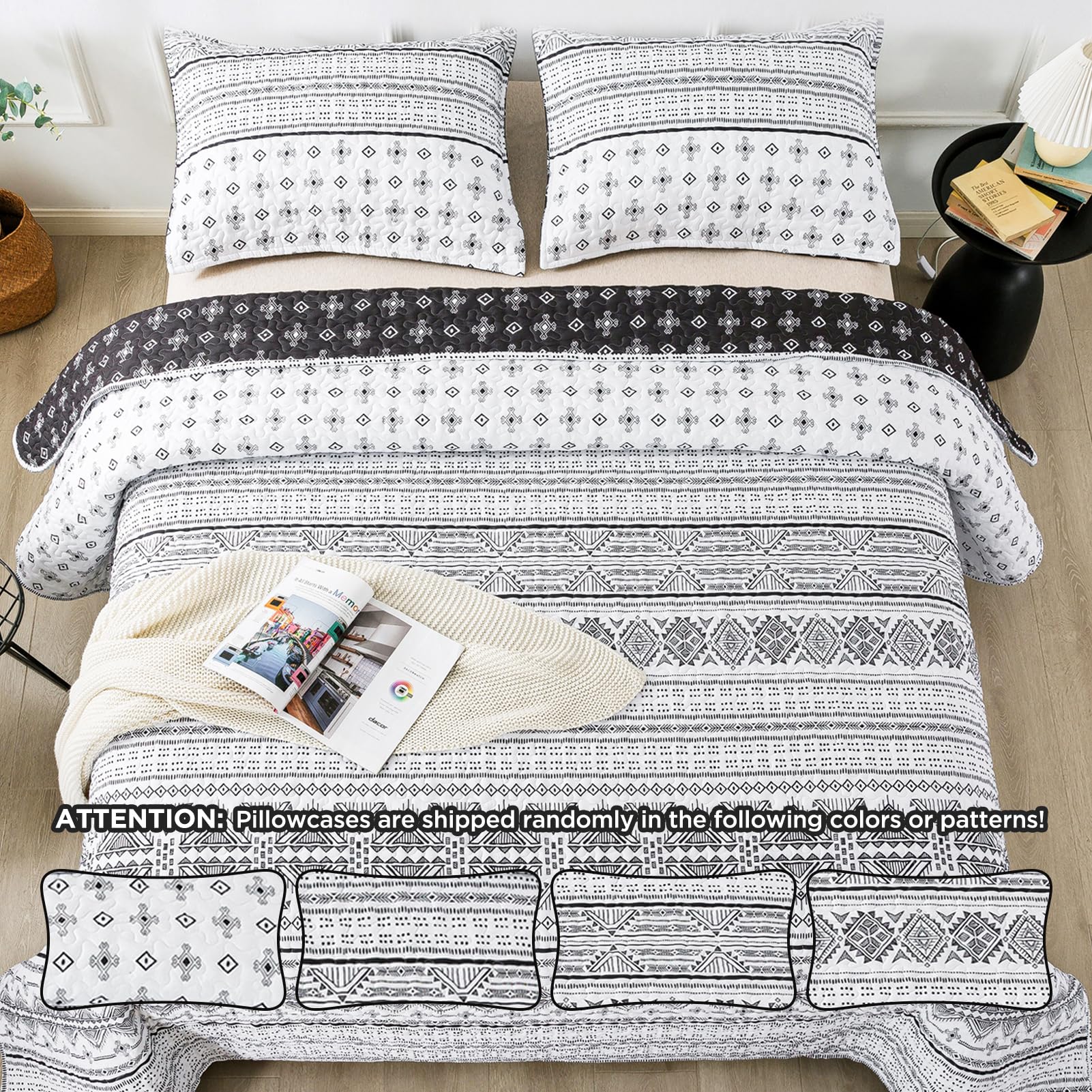 Andency Twin Quilt Set Grey, 2 Pieces Boho Lightweight Soft Striped Bedspread for All Season (68"x86"), Gray Printed Bohemian Polyester Reversible Coverlet Comoforter Sets