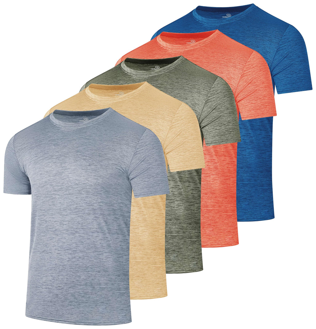 Real Essentials 5 Pack: Men's Dry-Fit Short Sleeve Crew Neck T Shirts Fitness Running Gym Workout Cool Exercise Athletic Tee