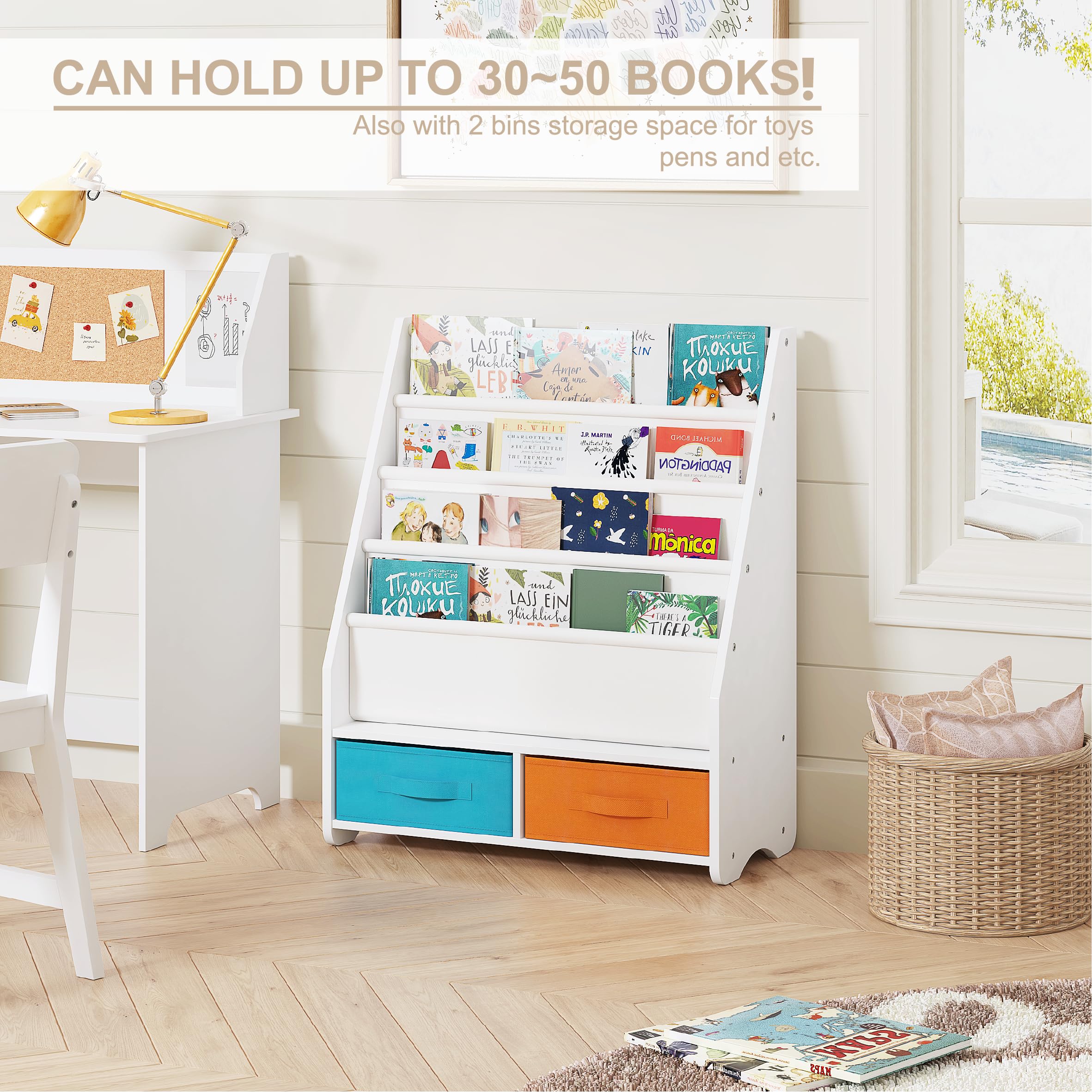 UTEX Kids Sling Bookshelf - Kids Magazine Rack with Organizer, Book Organizer (Espresso)
