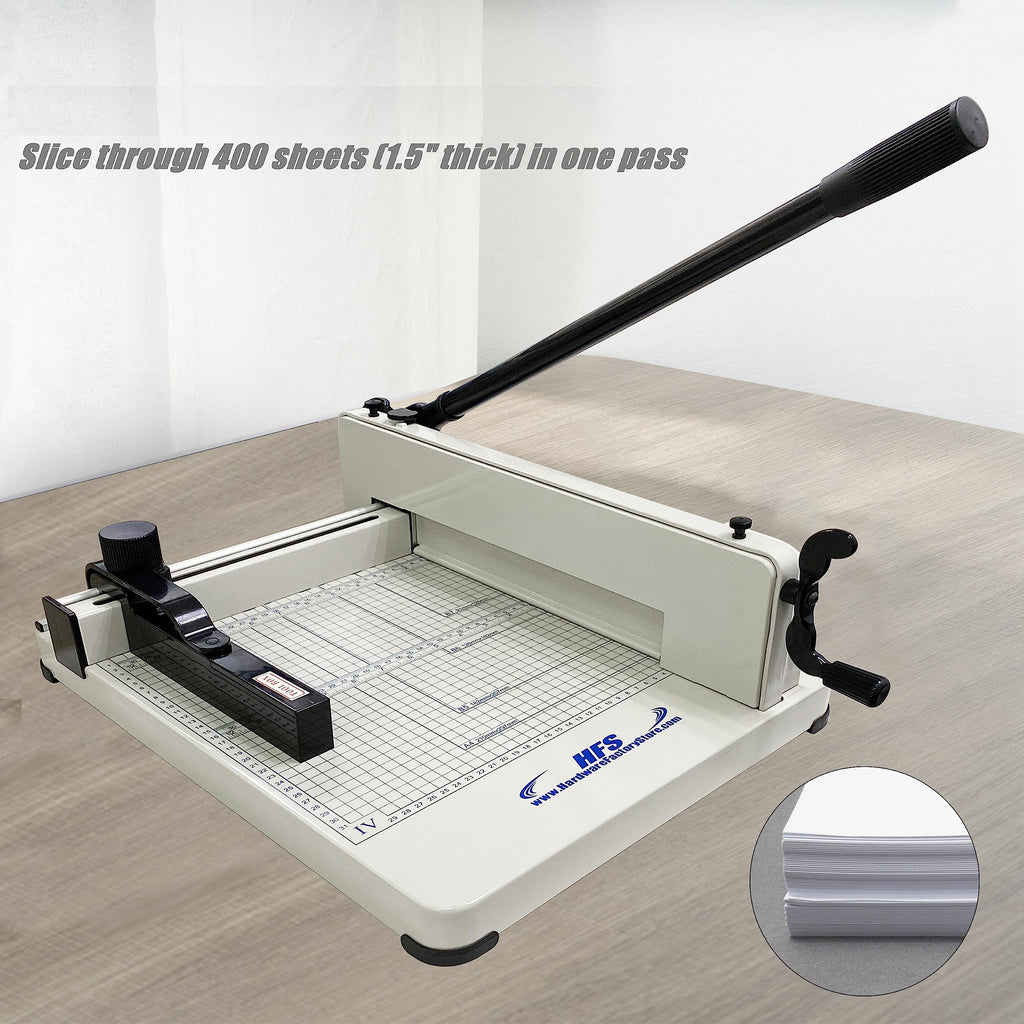 HFS(R) Heavy Duty Guillotine Paper Cutter 400 Sheet Capacity | Solid Steel Construction (A3-17'' paper cutter)