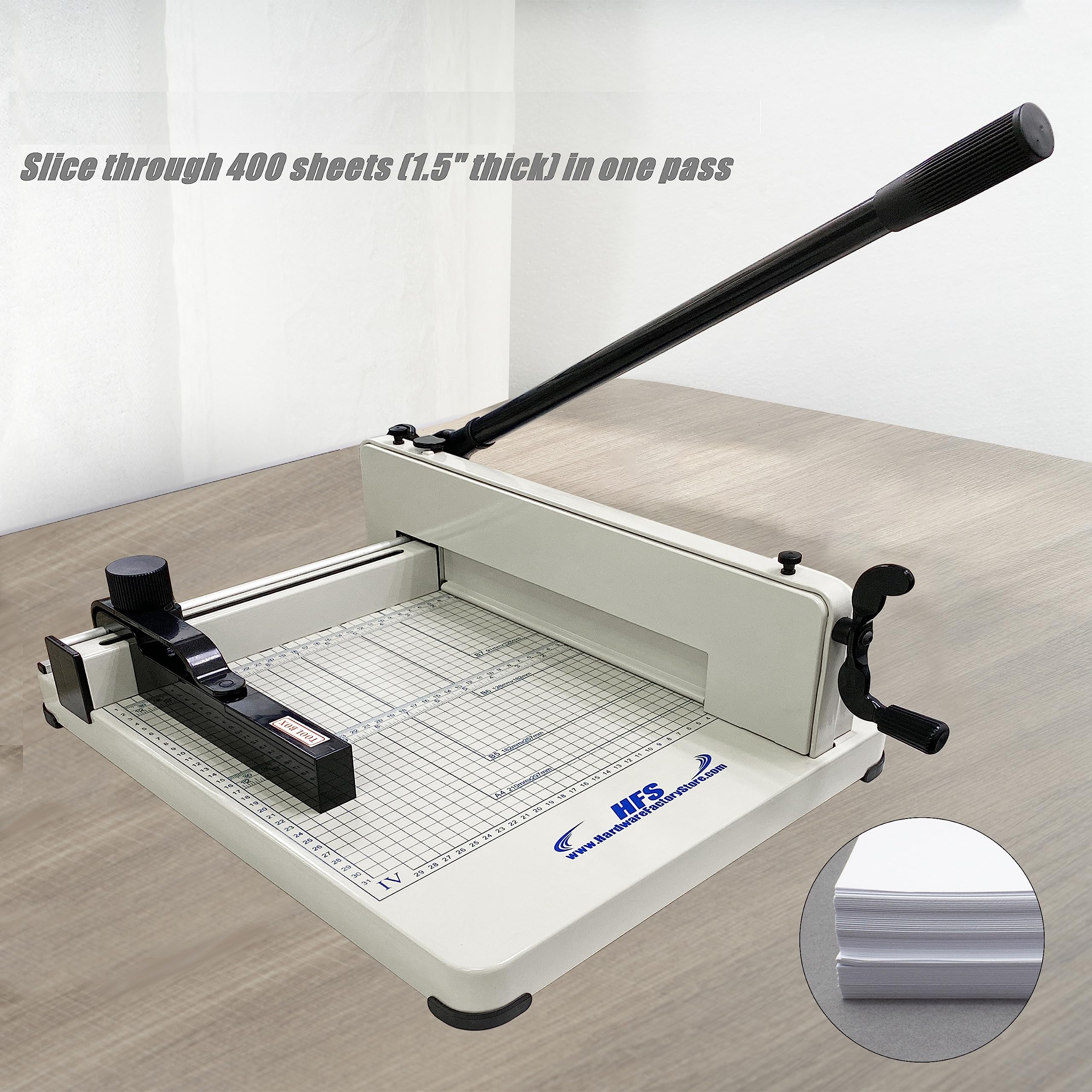 HFS(R) Heavy Duty Guillotine Paper Cutter 400 Sheet Capacity | Solid Steel Construction (A3-17'' paper cutter)