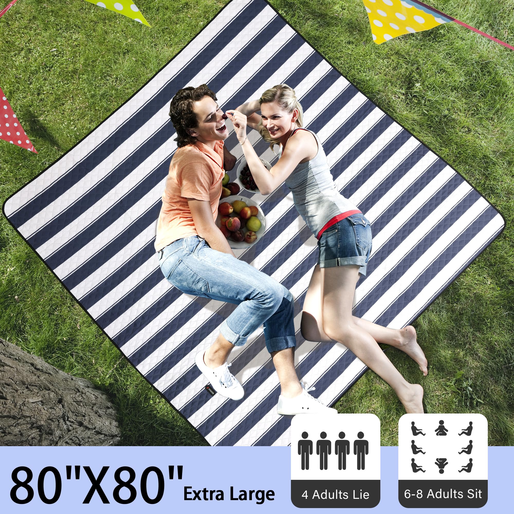 HX&OD Extra Large Picnic Outdoor Blanket, 80”x60” Waterproof Picnic Mat Foldable Camping Blanket Portable with Carry Strap for Beach Mat Outdoor Camping Party(Yellow)
