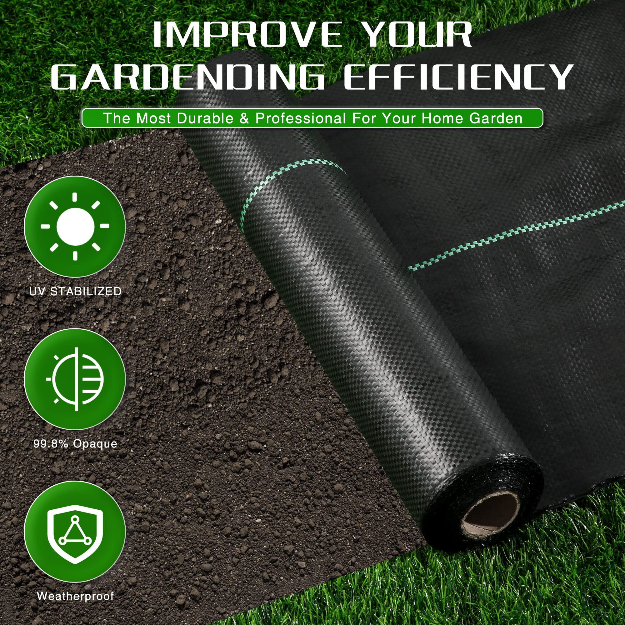 Weed Barrier Landscape Fabric Heavy Duty, 1.3FT x 50FT Thicken Garden Fabric Weed Mats, Weed Control Garden Cloth, Woven Geotextile Fabric for Garden Beds, Underlayment, Commercial Driveway