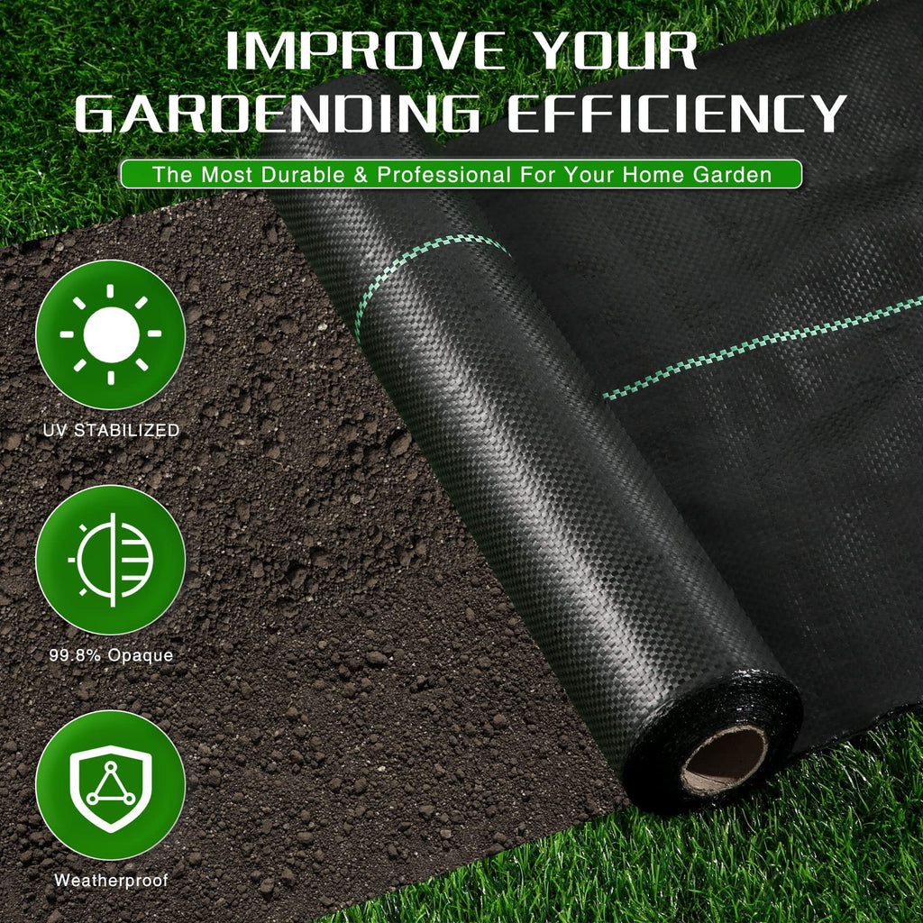 Weed Barrier Landscape Fabric Heavy Duty, 1.3FT x 50FT Thicken Garden Fabric Weed Mats, Weed Control Garden Cloth, Woven Geotextile Fabric for Garden Beds, Underlayment, Commercial Driveway