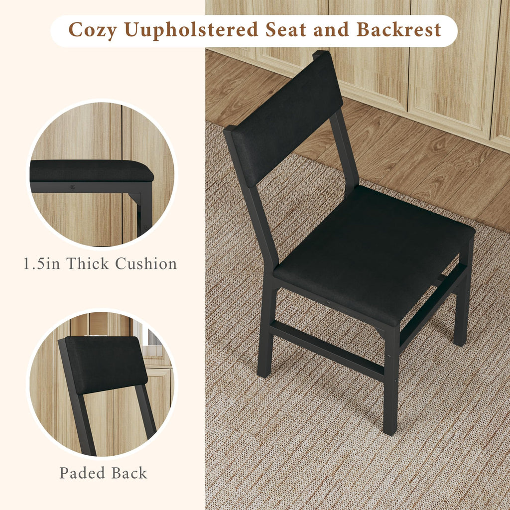 HUAHUU Dining Table Set for 4, Extendable Kitchen Table Cushion Chairs Set of 4, Rectangle Dining Table with Metal Frame & MDF Board, Folding for Small Apartment Saving Space, Black
