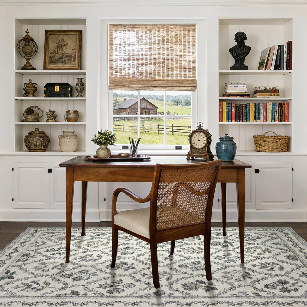 Black Floral Area Rug for Entryway 2x3 Washable Small Rug Low Pile Non Slip Distressed Entry Mat Soft Farmhouse Indoor Entrance Door Mat for Kitchen Bedroom Home Office Black Grey and White