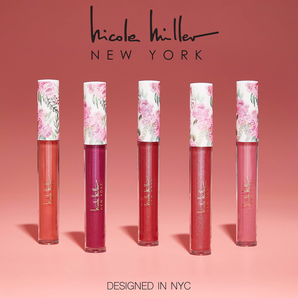 Nicole Miller Lip Gloss Collection Shimmery Glosses for Women and Girls Long Lasting Color Set with Rich Varied Colors, Flowery Pink, 10 Count (Pack of 1)