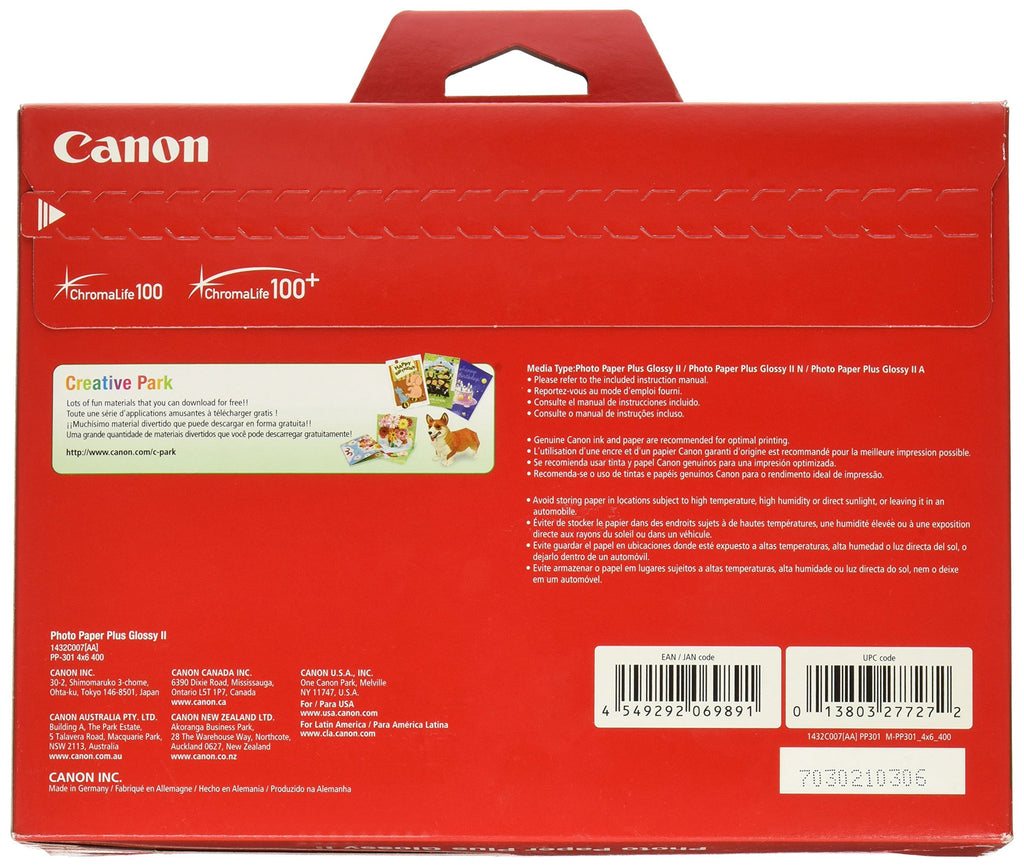 Canon Glossy Photo Paper Plus II, 4"x6"(50 Sheets)