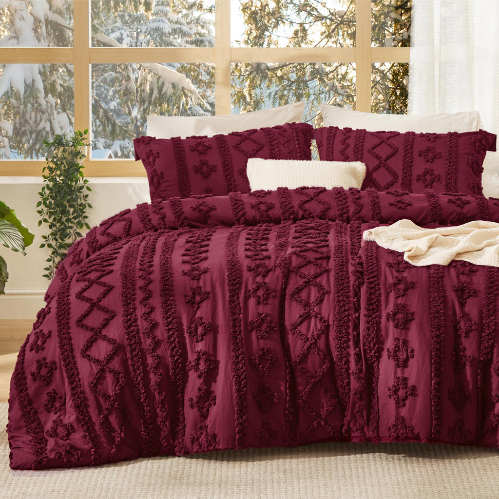Bedsure Tufted Boho Comforter Set Twin Size - Beige Boho Bed Set, GentleSoft™ 2 Pieces Farmhouse-Style Embroidery Bedding, Gifts for Woman, Soft Jacquard Kids' Twin Comforter for All Seasons