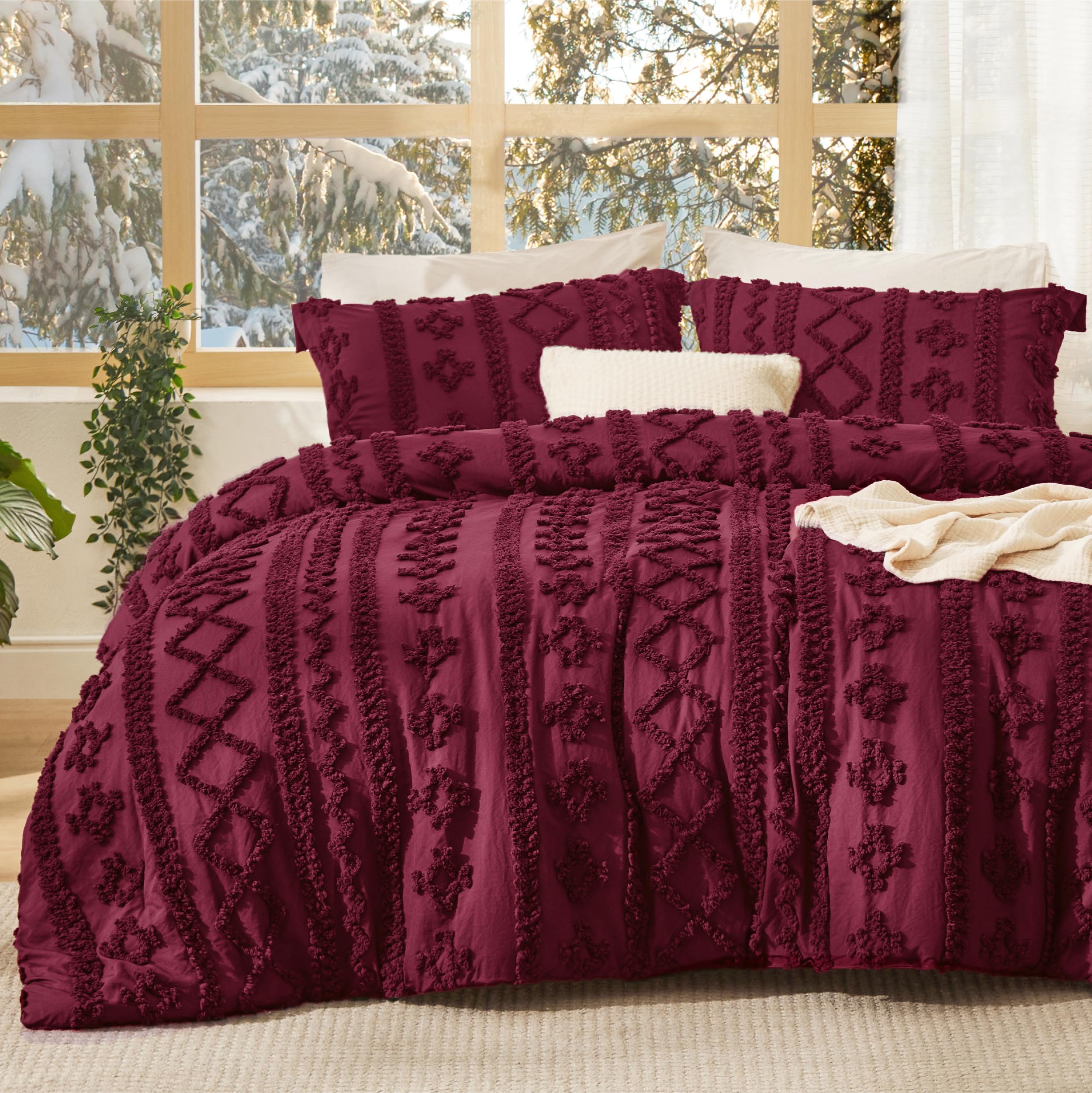 Bedsure Tufted Boho Comforter Set Twin Size - Beige Boho Bed Set, GentleSoft™ 2 Pieces Farmhouse-Style Embroidery Bedding, Gifts for Woman, Soft Jacquard Kids' Twin Comforter for All Seasons