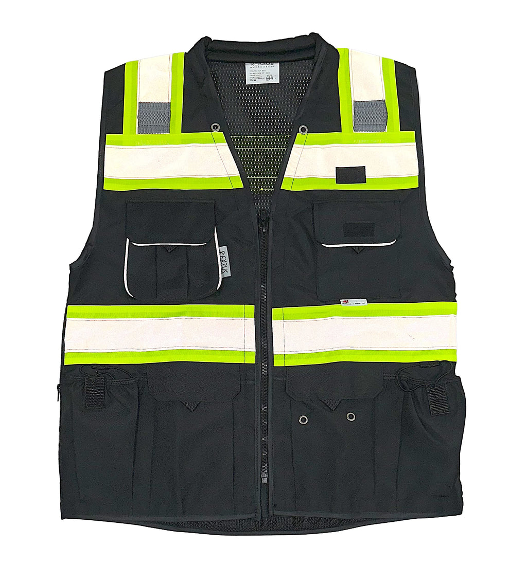 Men's Black Series Safety Vest with Zipper and Utility Pockets (Medium, Black)