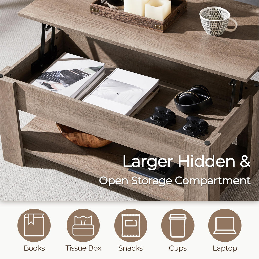 Yaheetech Wooden Coffee Table, Lift Top Coffee Table with Large Hidden Storage Shelf, Lift Tabletop Dining Tables for Living Room, Home Small Space, 38.6in, Black