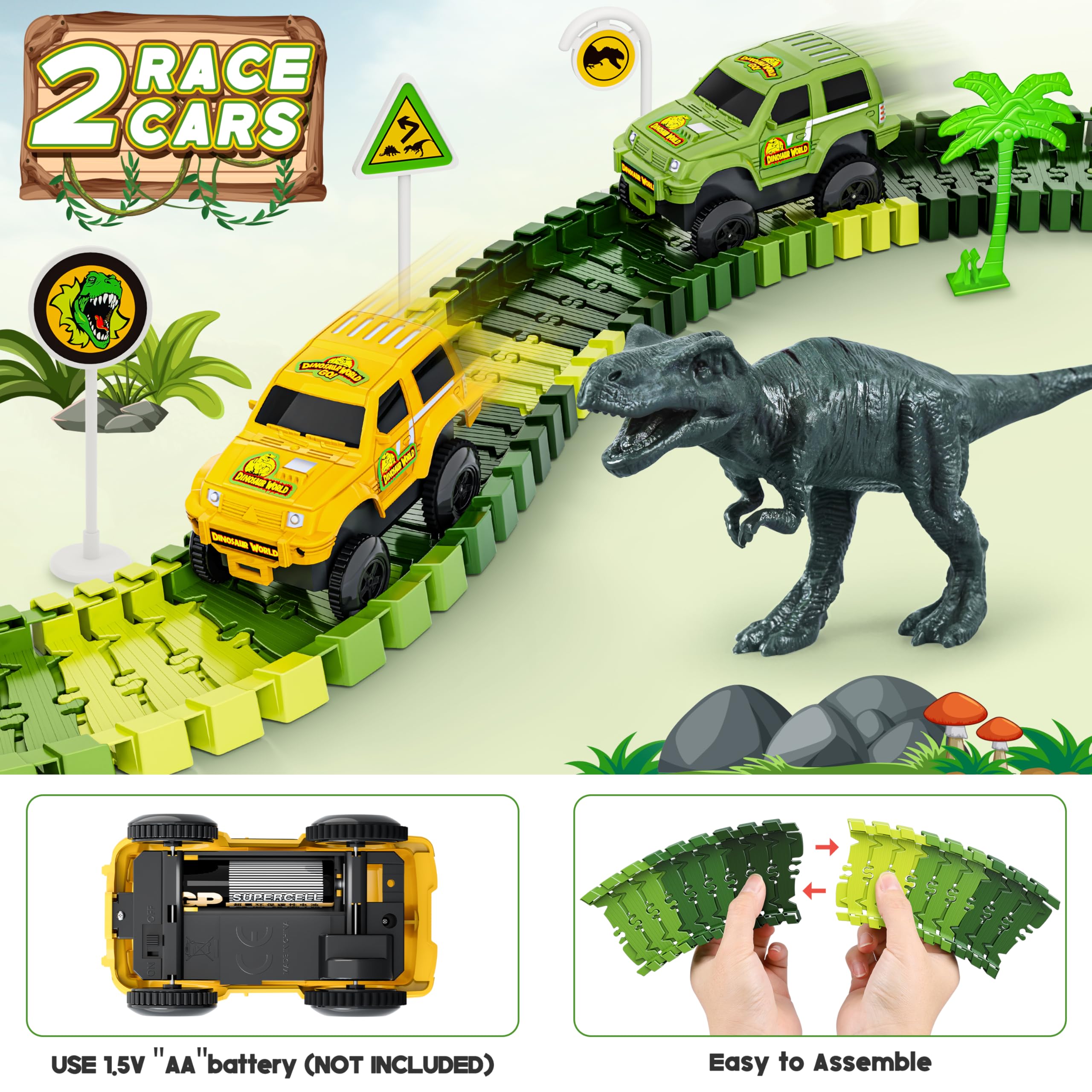 Kids Toys 253 PCS Construction Race Tracks Toy for 3 4 5 6 7 8 Year Old Boys Girls, 5 PCS Construction Truck Car and Flexible Track Play Set Create A Engineering Road Games Toddler Toys Birthday Gifts