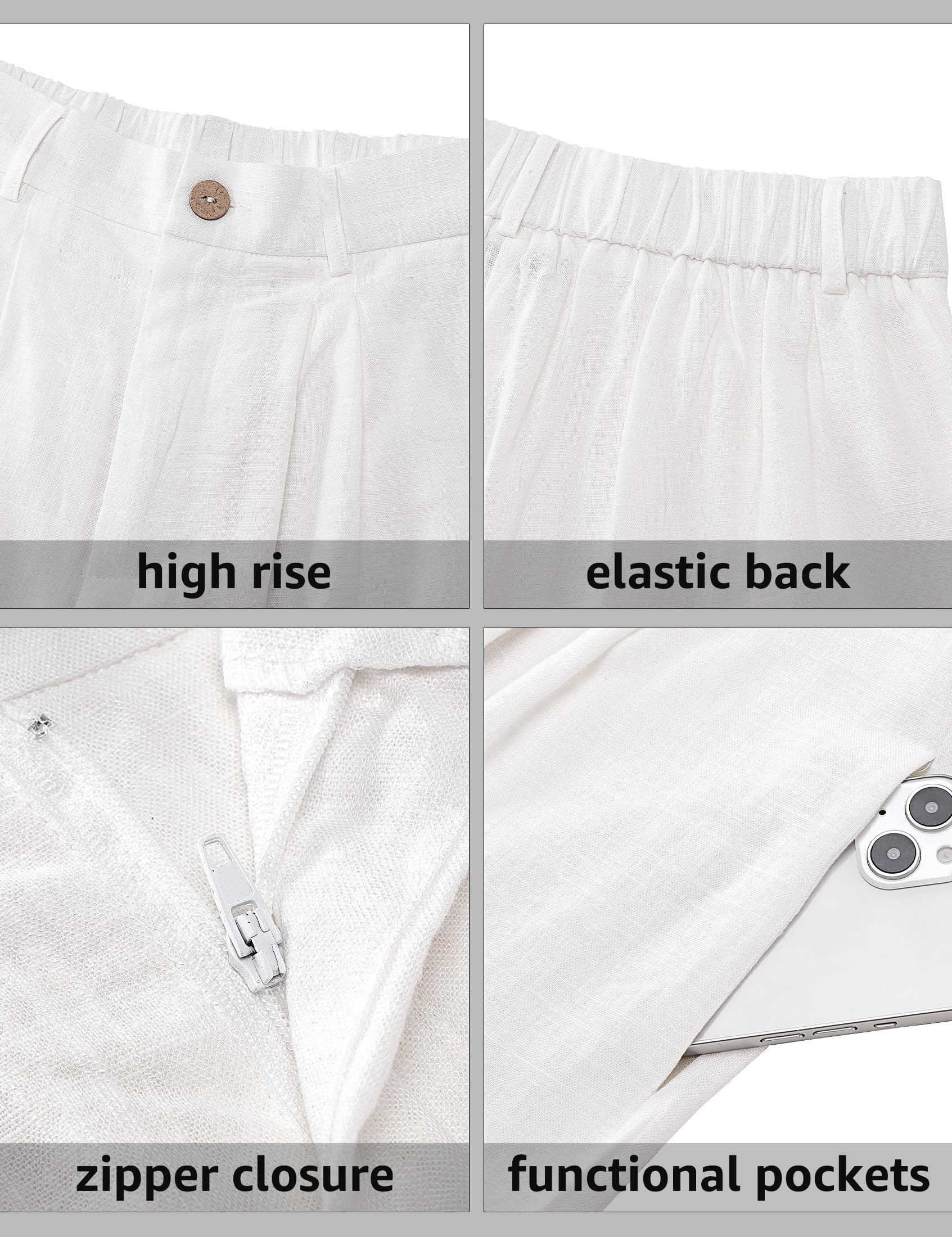 luvamia Bermuda Shorts for Women High Waisted Linen Dressy Casual Pleated Wide Leg Summer Shorts with Elastic Waist