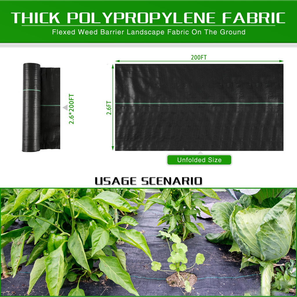 Weed Barrier Landscape Fabric Heavy Duty, 1.3FT x 50FT Thicken Garden Fabric Weed Mats, Weed Control Garden Cloth, Woven Geotextile Fabric for Garden Beds, Underlayment, Commercial Driveway