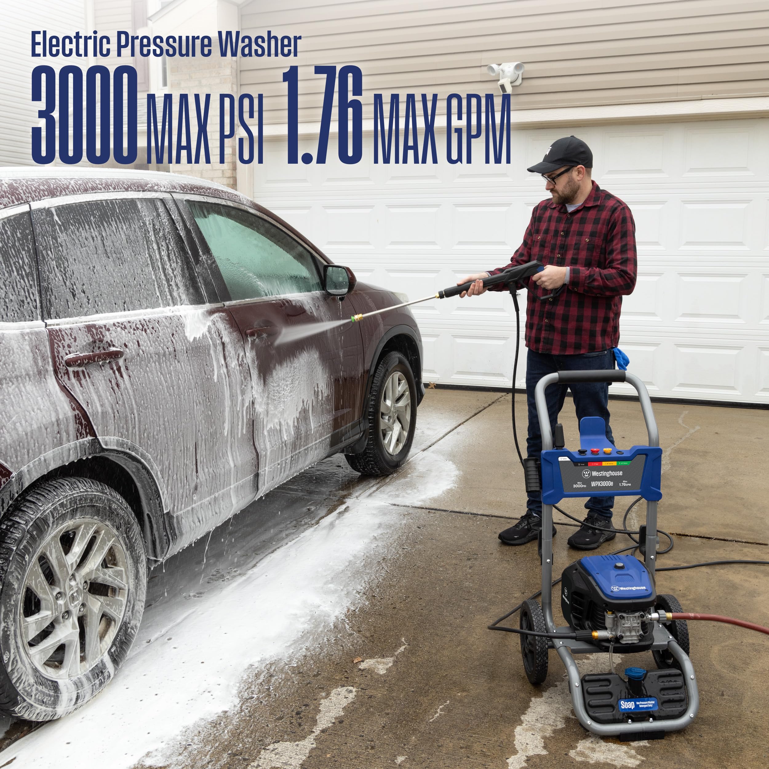 Westinghouse WPX2300e Electric Pressure Washer, 2300 Max PSI and 1.76 Max GPM, Induction Motor, Onboard Soap Tank, Spray Gun and Wand, 5 Nozzle Set, for Cars/Fences/Driveways/Homes/Patios/Furniture