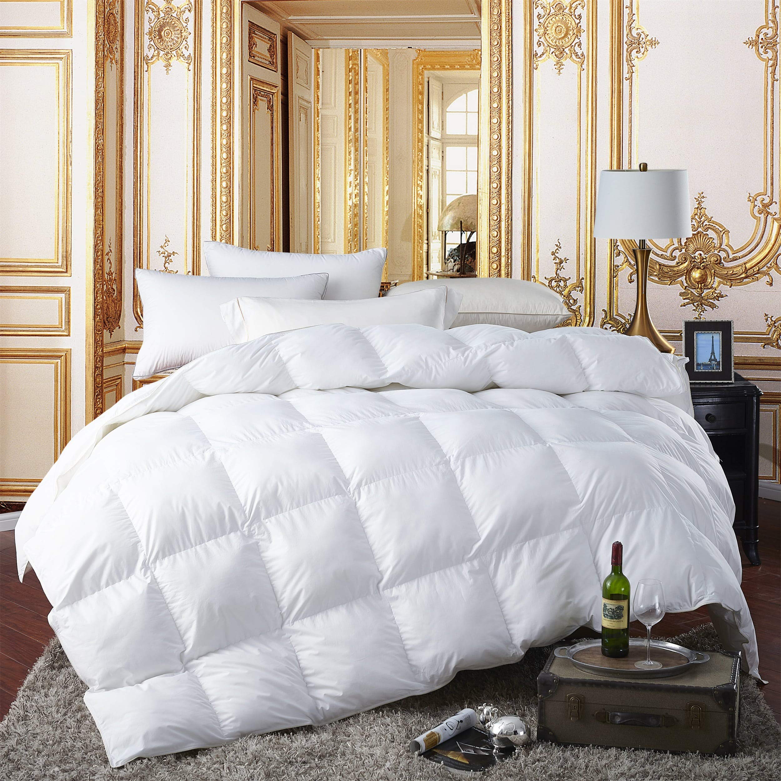 Luxurious All-Season Luxury Siberian Goose Down Pinch Pleated Comforter Duvet Insert 1200 Thread Count 120 X 98 inches, 100% Egyptian Cotton Down Feather Comforter (Palatial King, White)
