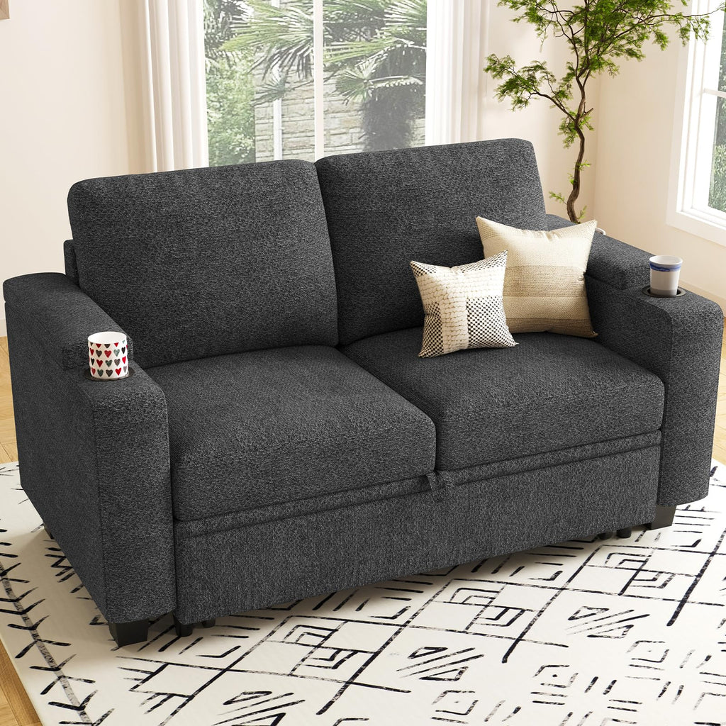 Belffin Modular Sectional Sleeper Sofa Bed with Storage Chaise L Shaped Sectional Couches for Living Room Armrest with Cup Holder. White Couch