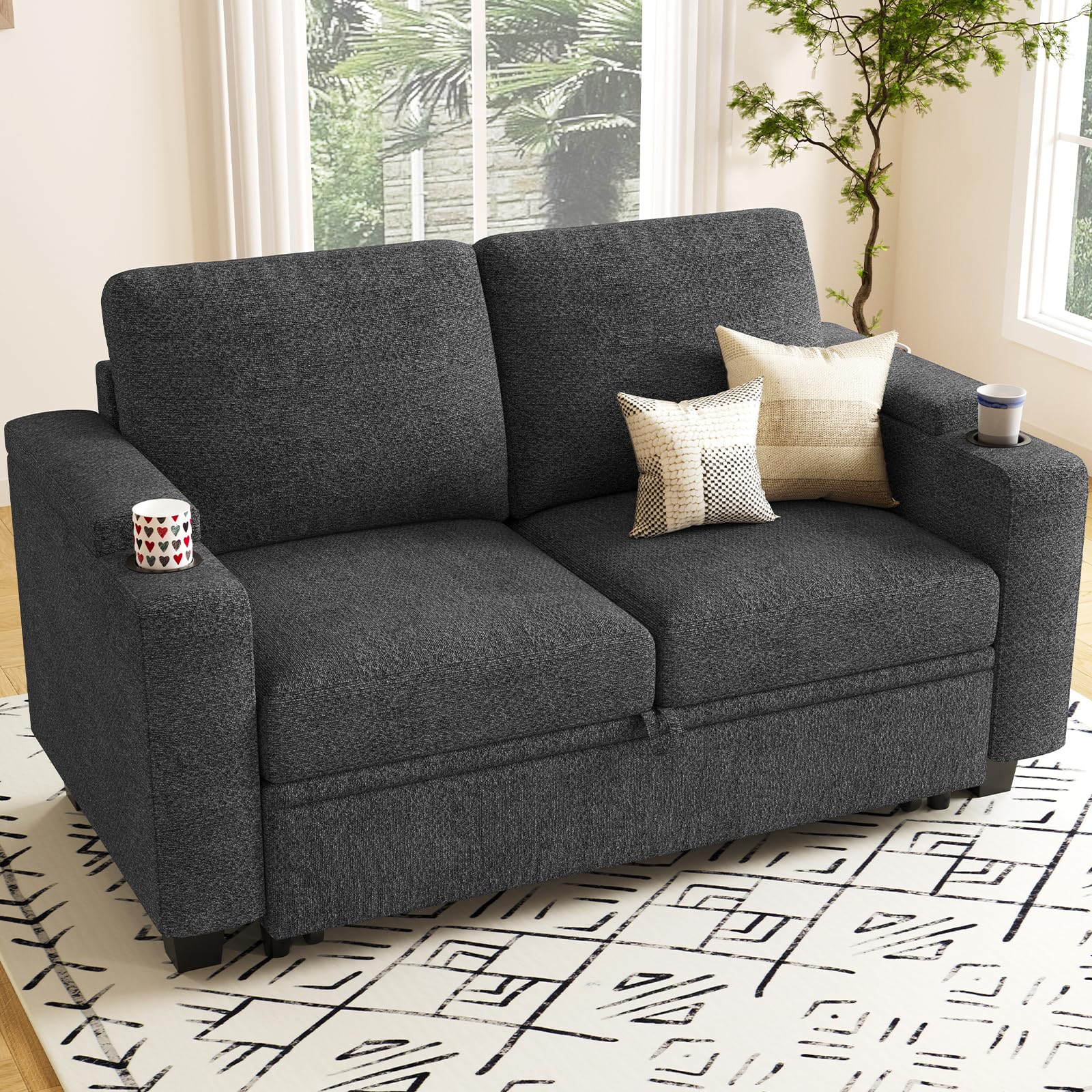 Belffin Modular Sectional Sleeper Sofa Bed with Storage Chaise L Shaped Sectional Couches for Living Room Armrest with Cup Holder. White Couch
