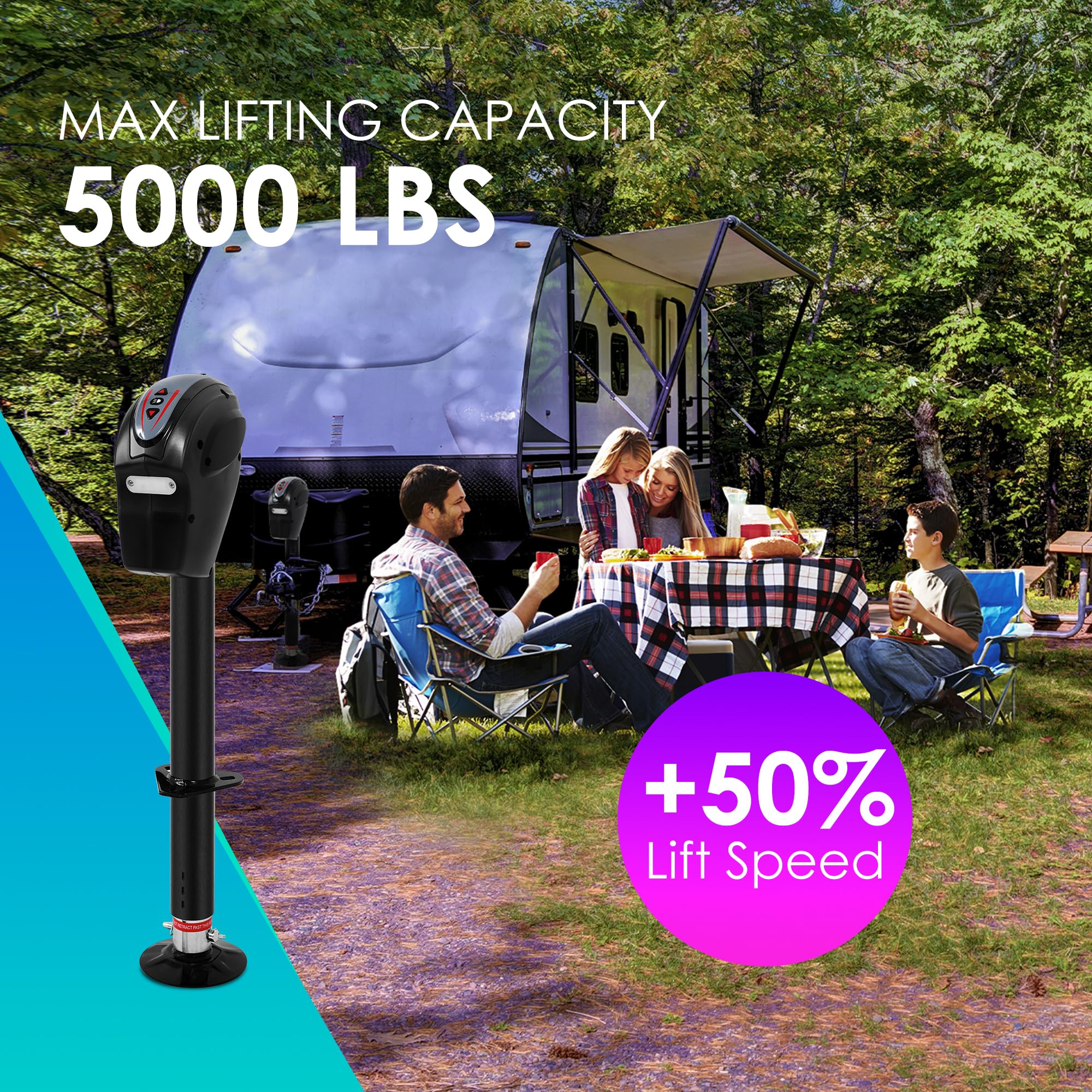 POLESTAR Electric Trailer Jack, 3500lbs Electric Power A- Frame Tongue Jack with Waterproof Protective Cover & LED Light for Travel Trailer Camper, RV, 12V DC with Hard Wiring, 9"-27" Lift