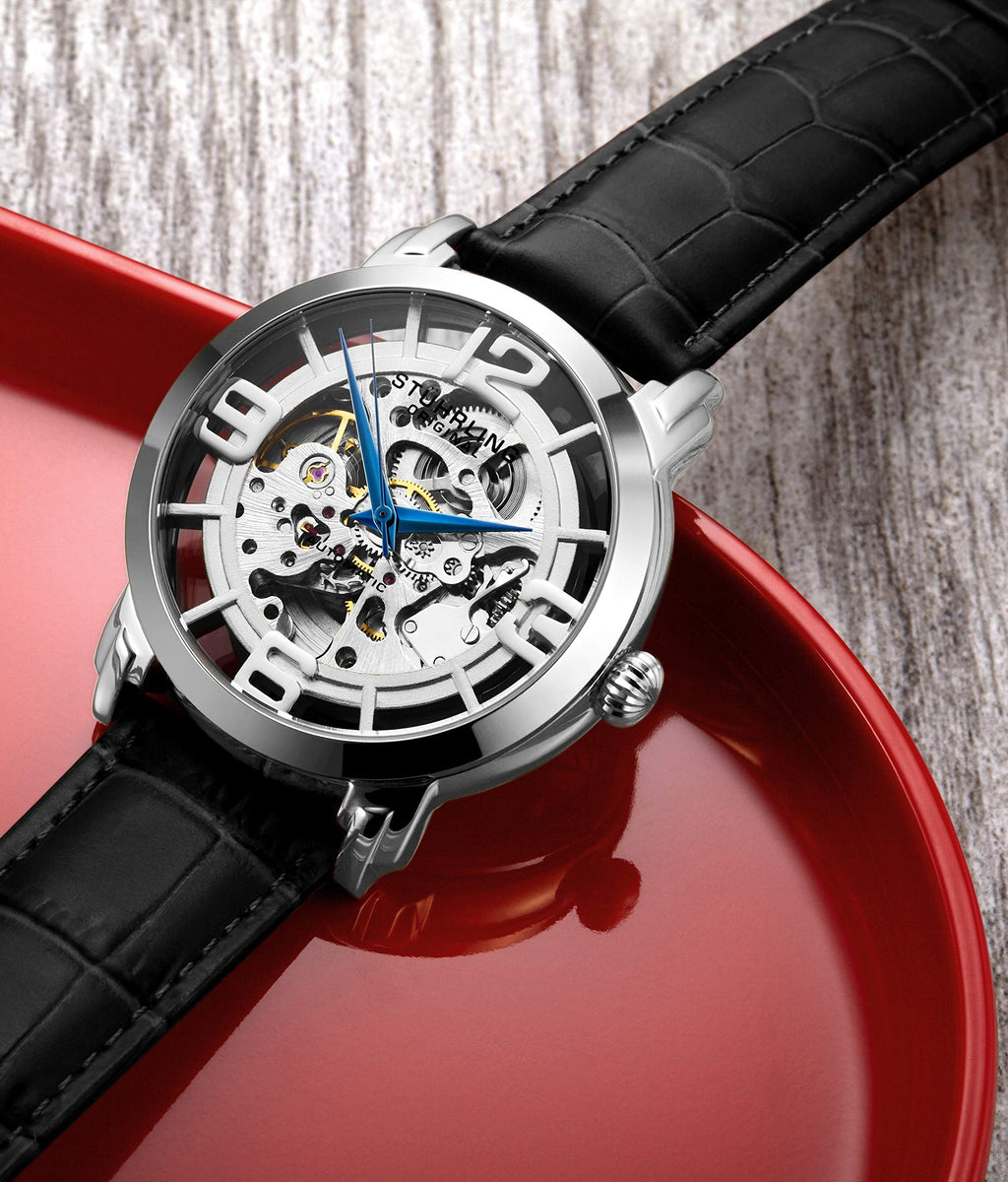 Stührling Original Men’s Skeleton Automatic Watch – Winchester 44 Elite, Stainless Steel Case, Mechanical Movement, Leather Strap