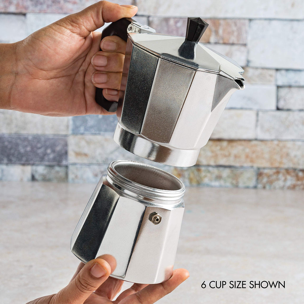 Primula Classic Moka Pot Stovetop Espresso and Coffee Maker, Italian and Cuban Cafetera for Rich Espresso Brewing, Durable Aluminum Greca Coffee Maker with Easy Grip Handle, 6-Cup, Black