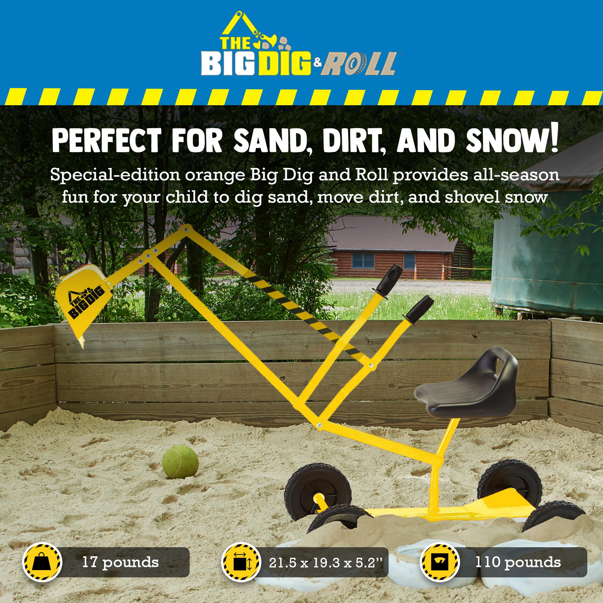 Big Dig Toy Excavator Ride, Sand Digger w/ 360 Rotation Base for Kids Ages 3 & Up, Yellow - Outdoor Playground and Beach Construction Riding Toys for Children