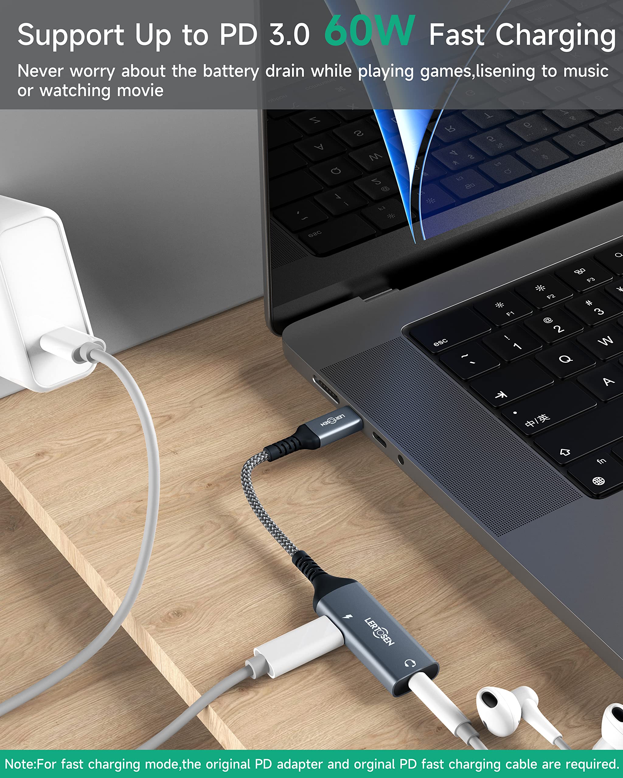 USB C to 3.5mm Headphone Jack and Charger Adapter,2 in 1 Hi-Res Audio & PD 60W Fast Charging Dongle,Type C to Aux Splitter Cable Cord for iPhone 17/16/15 Pro Max,Samsung S25/S24/S23,iPad Pro,Pixel
