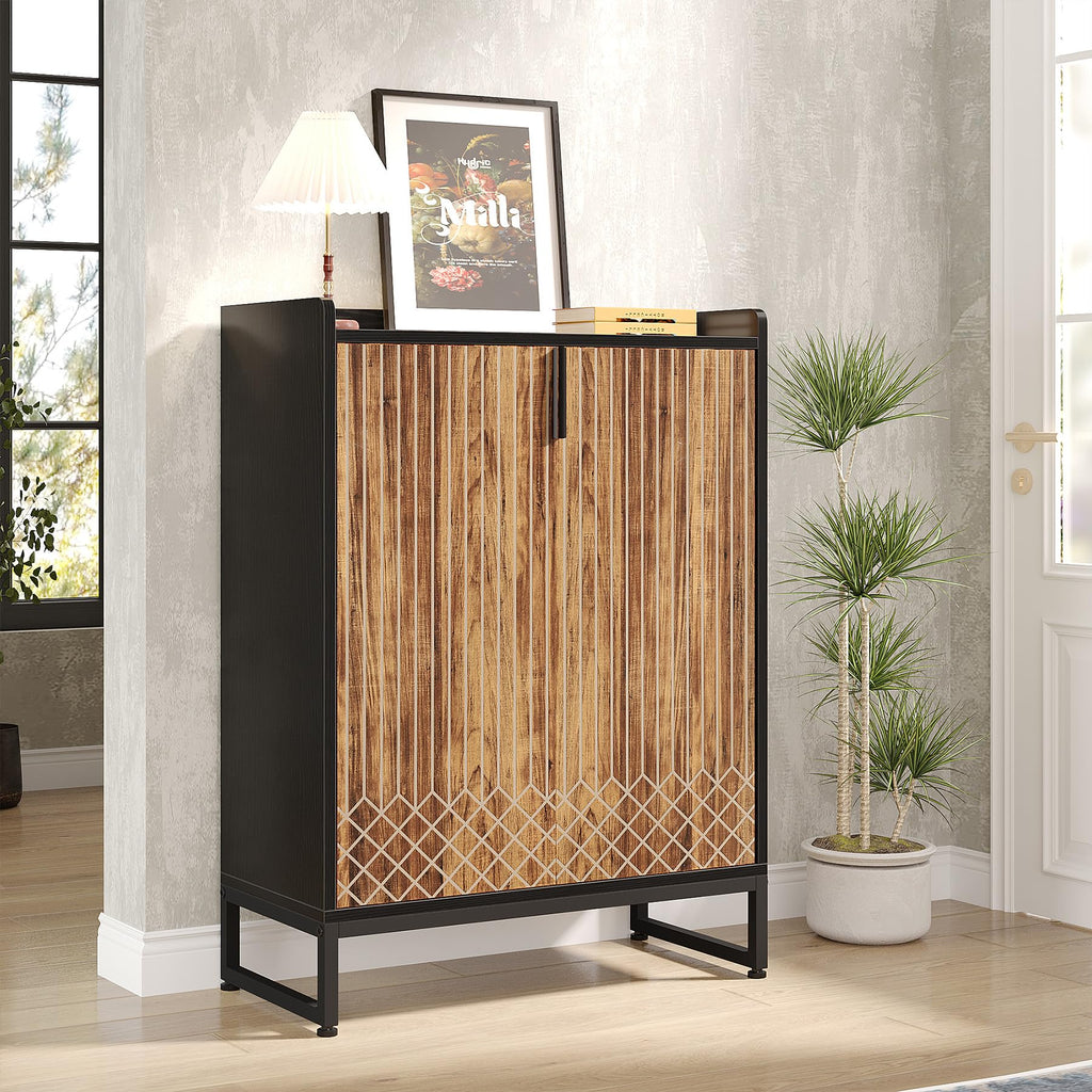 Tribesigns Modern Shoe Cabinet for Entryway, 25 Pairs Shoe Cabinet with Doors, Wood 5-Tier Shoe Organizer, Freestanding Brown Shoe Storage Cabinets with Black Metal Frame for Bedroom Living Room